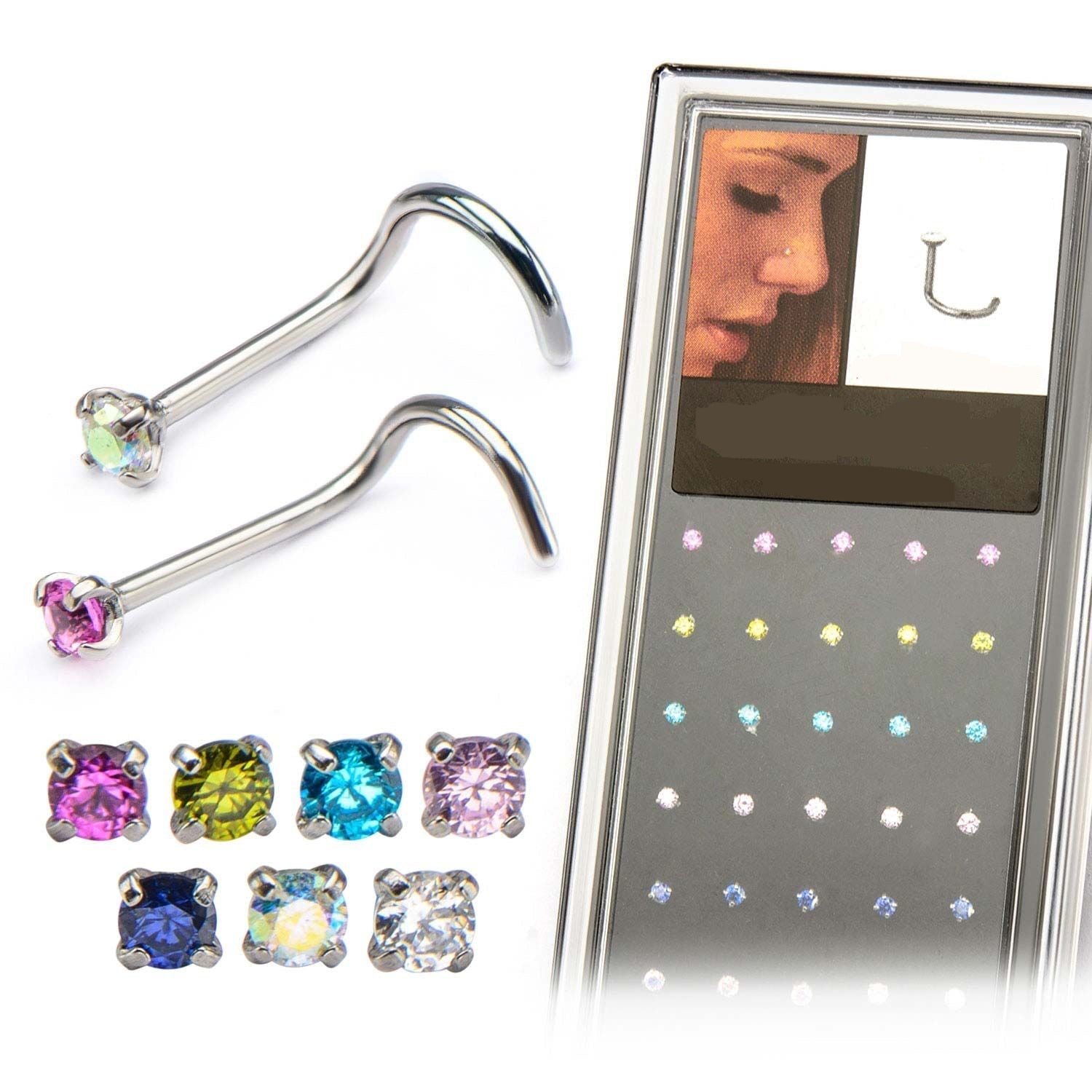 20g Nose Screw 2mm Prong Set Gem Top