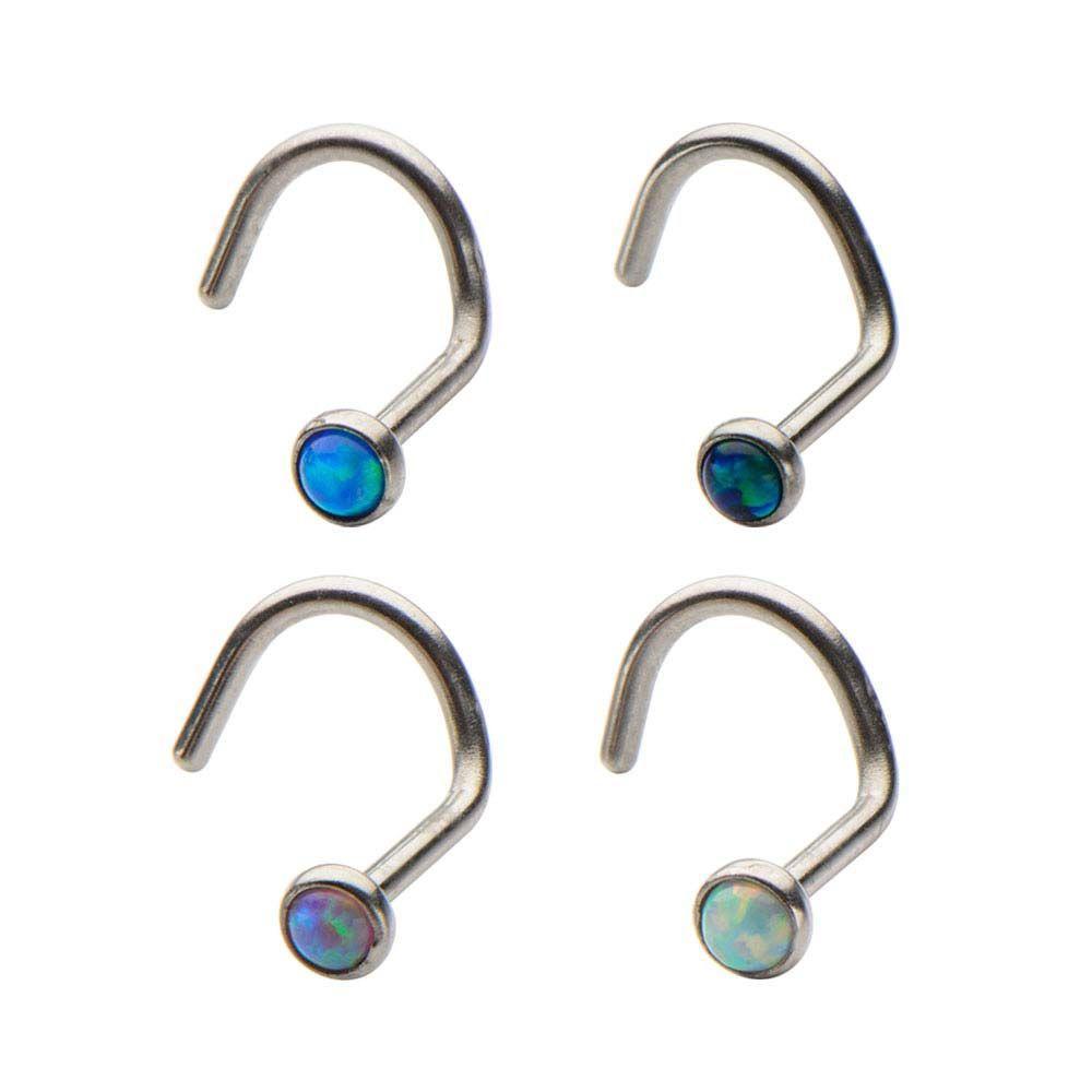 Prong Synthetic Opal Steel L-Shaped Nose Ring 20G-18G | BodyDazz.com