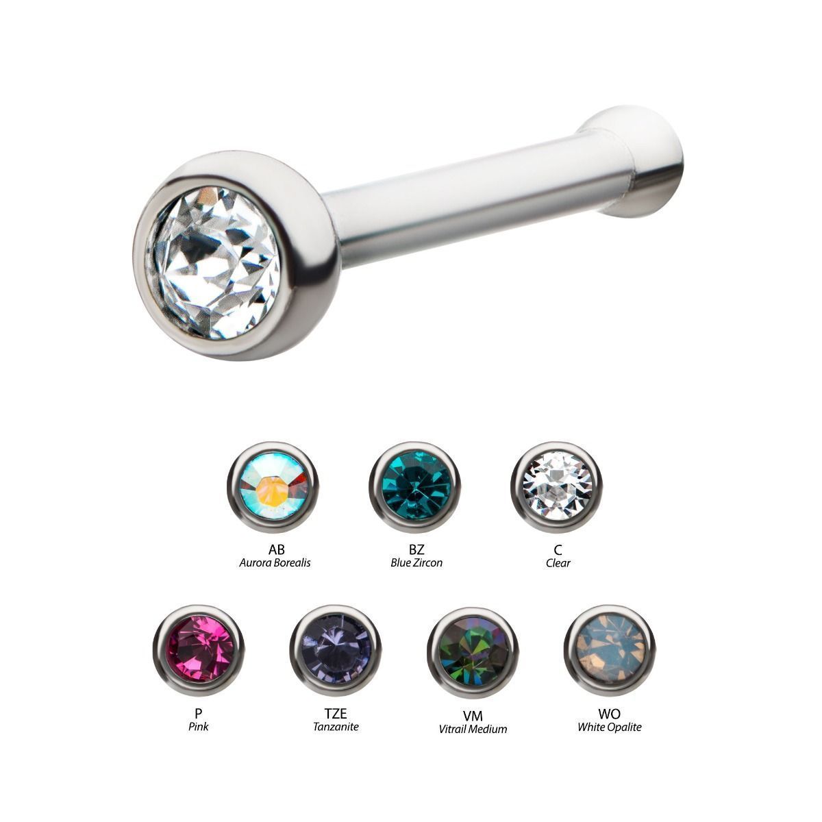 Nose Ring - Nose Studs 20g Press Fit Bezel Set Gem Top Nose Bone sbvnlpb -Rebel Bod-RebelBod