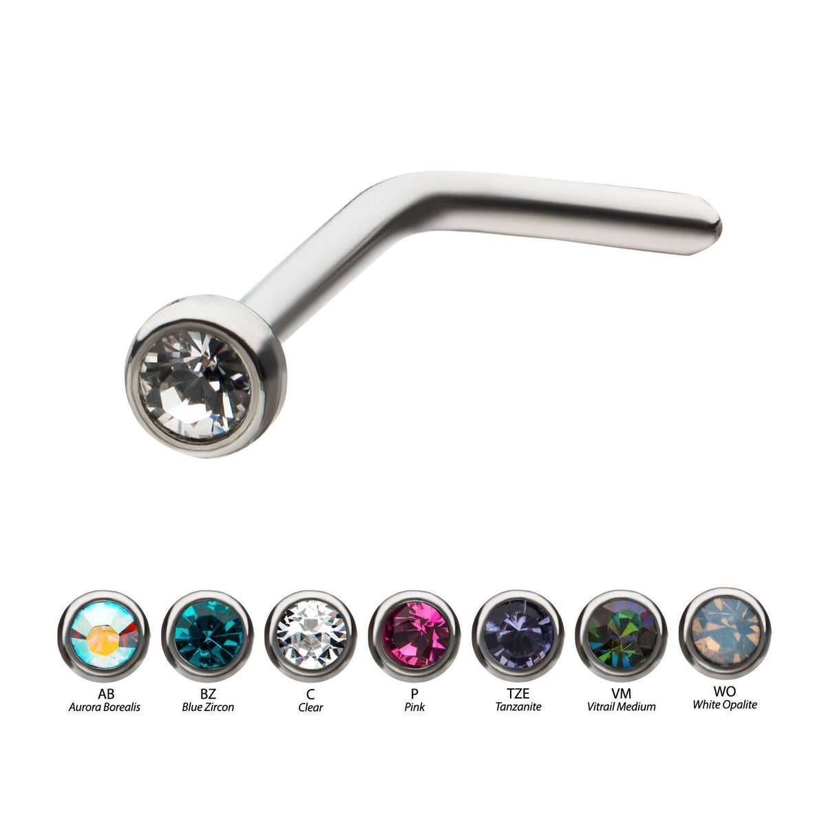 Nose Ring - L-Shaped Nose Ring 20g Press Fit Bezel Set Gem Top Nose L-Bend sbvnlpl -Rebel Bod-RebelBod