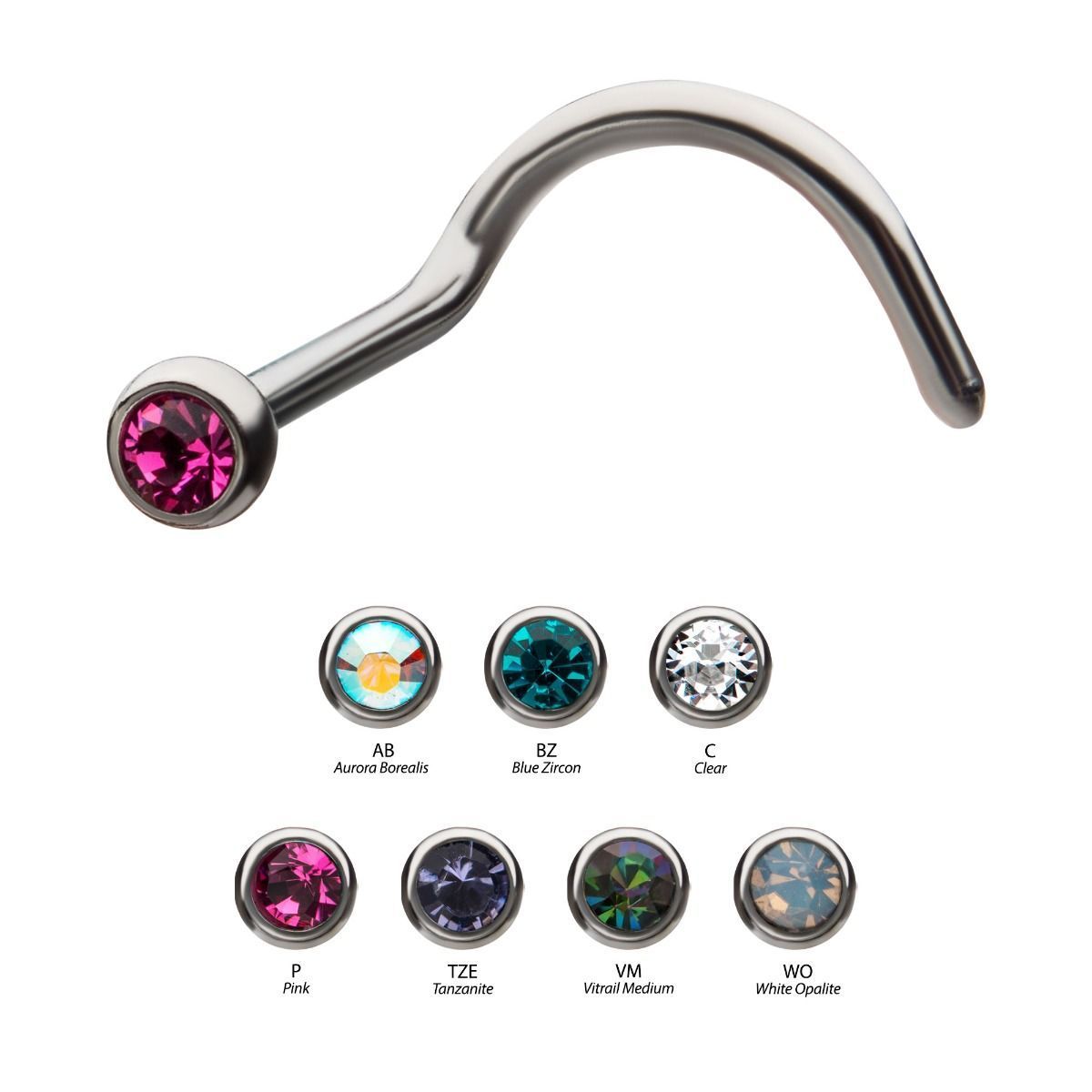 20g Press Fit Bezel Set Gem Top Nose Screw Nose Ring