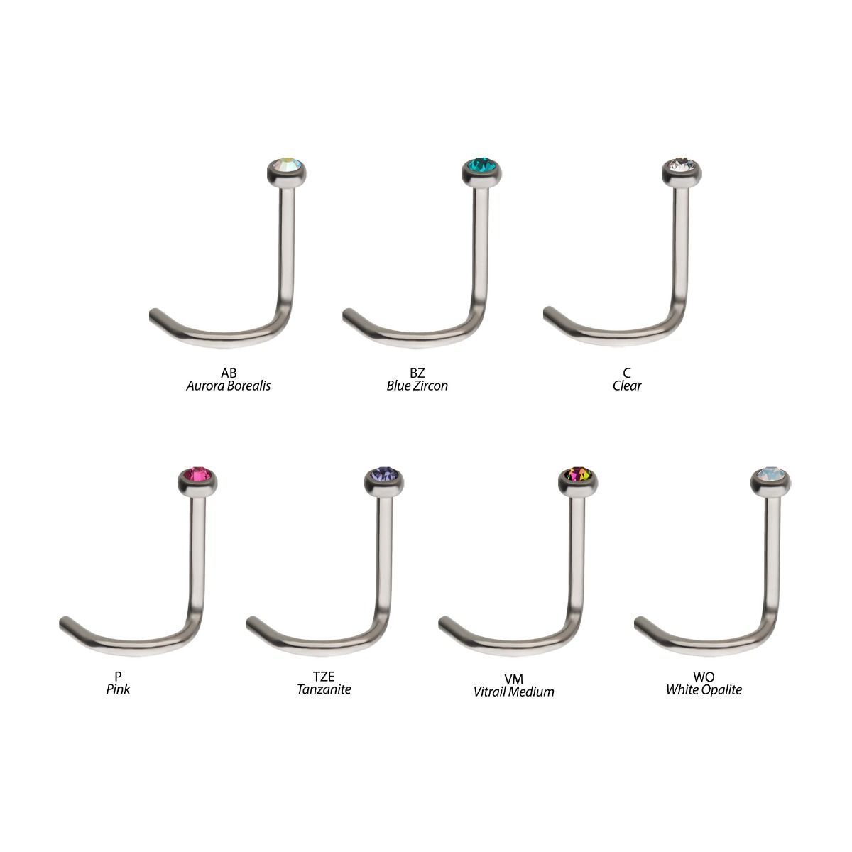 20g Press Fit Bezel Set Gem Top Nose Screw Nose Ring