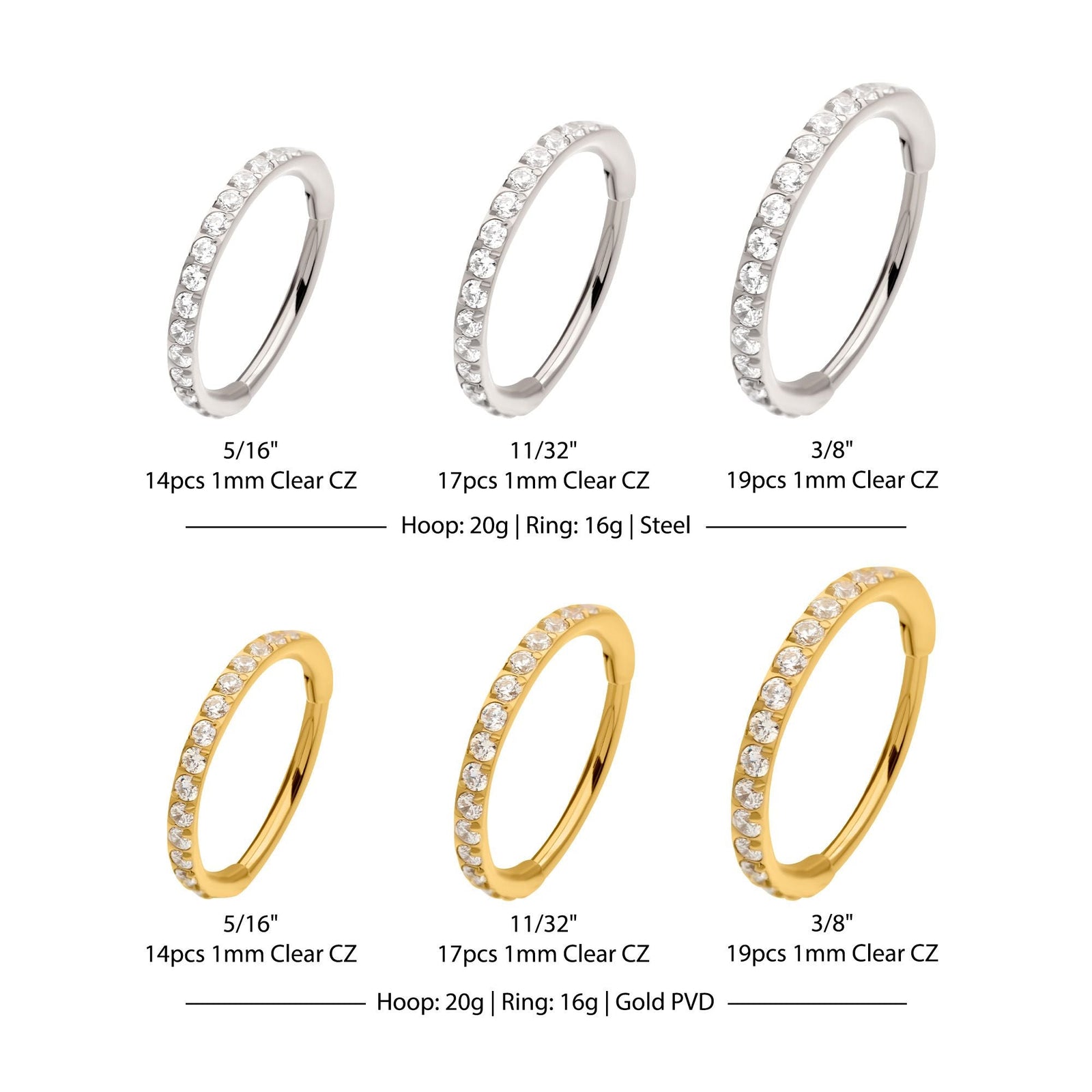 SEAMLESS CLICKER 20g Wearable 16g Body Hoop 1mm CNC Set CZ Eternity Gem Side Facing Hinged Segment Clicker sgrh03c208c -Rebel Bod-RebelBod