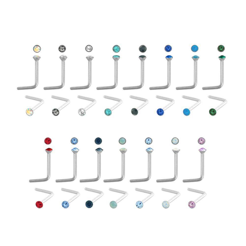 Nose Ring - L-Shaped Nose Ring 20g with 2mm Gem Top L Bend Shape sbvnbl2sf -Rebel Bod-RebelBod