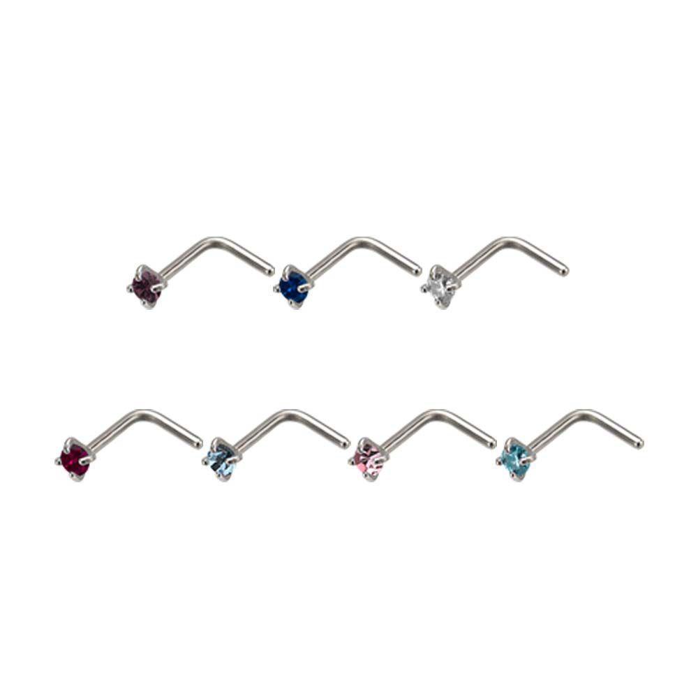 Nose Ring - L-Shaped Nose Ring 20g with a Prong Set Gem Top L Bend sbvno-0227-gp -Rebel Bod-RebelBod