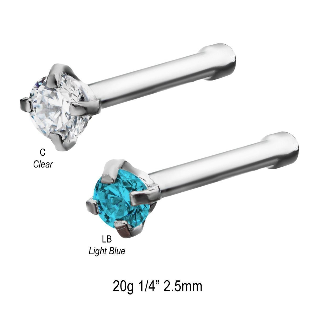 Nose Ring - Nose Studs 20g with a Prong Set Gem Top Nose Bone sbvno-0226 -Rebel Bod-RebelBod
