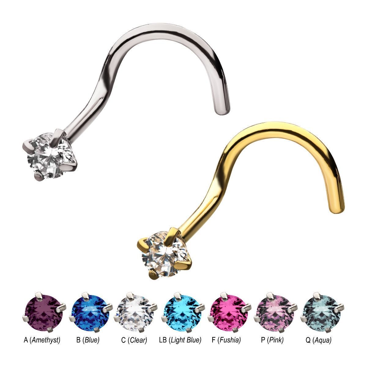 Nose Ring - Nose Screw 20g with Prong Set Gem Top Nose Screw sbvno-0228 -Rebel Bod-RebelBod