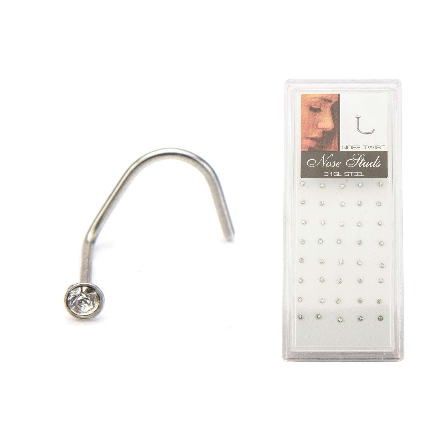 Nose Ring - Nose Screw 22g 2mm Clear Gem Top Nose Screw - 1 Pack -Rebel Bod-RebelBod