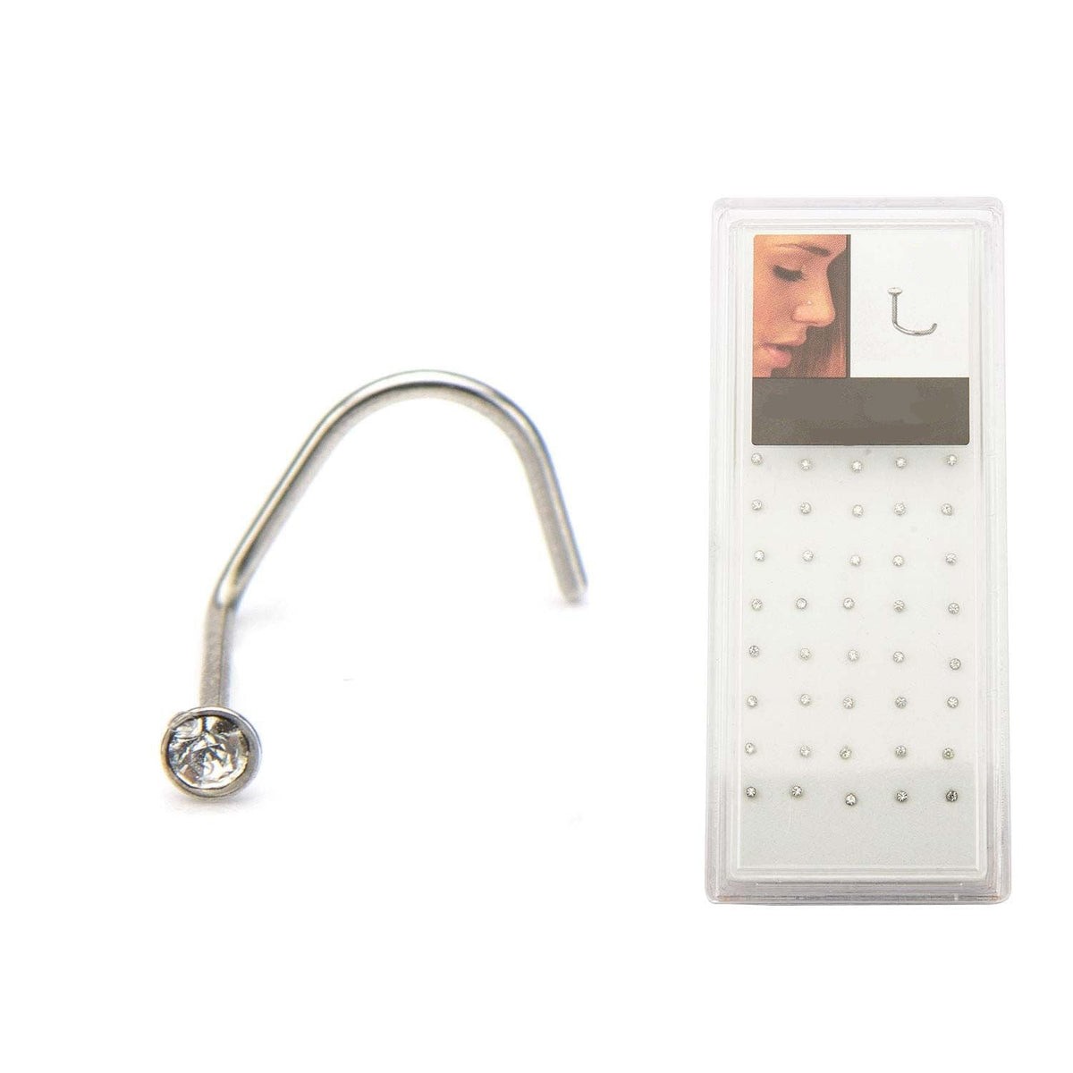 Nose Ring - Nose Screw 22g 2mm Clear Gem Top Nose Screw - 1 Pack -Rebel Bod-RebelBod