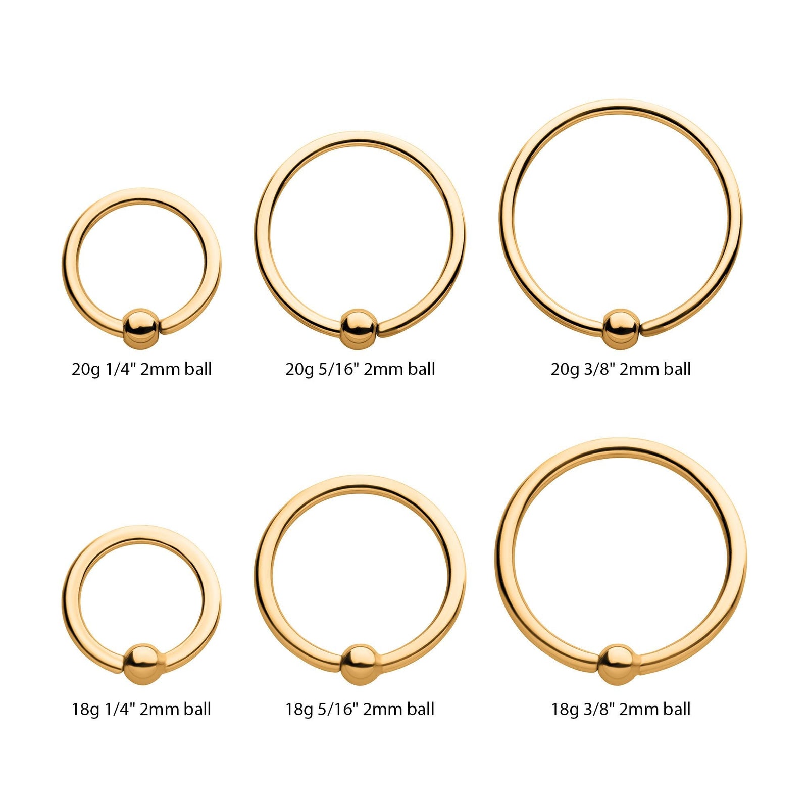 24Kt Gold PVD Titanium Captive Bead Ring Attached Ball tip24kbcr2006 -Rebel Bod-RebelBod