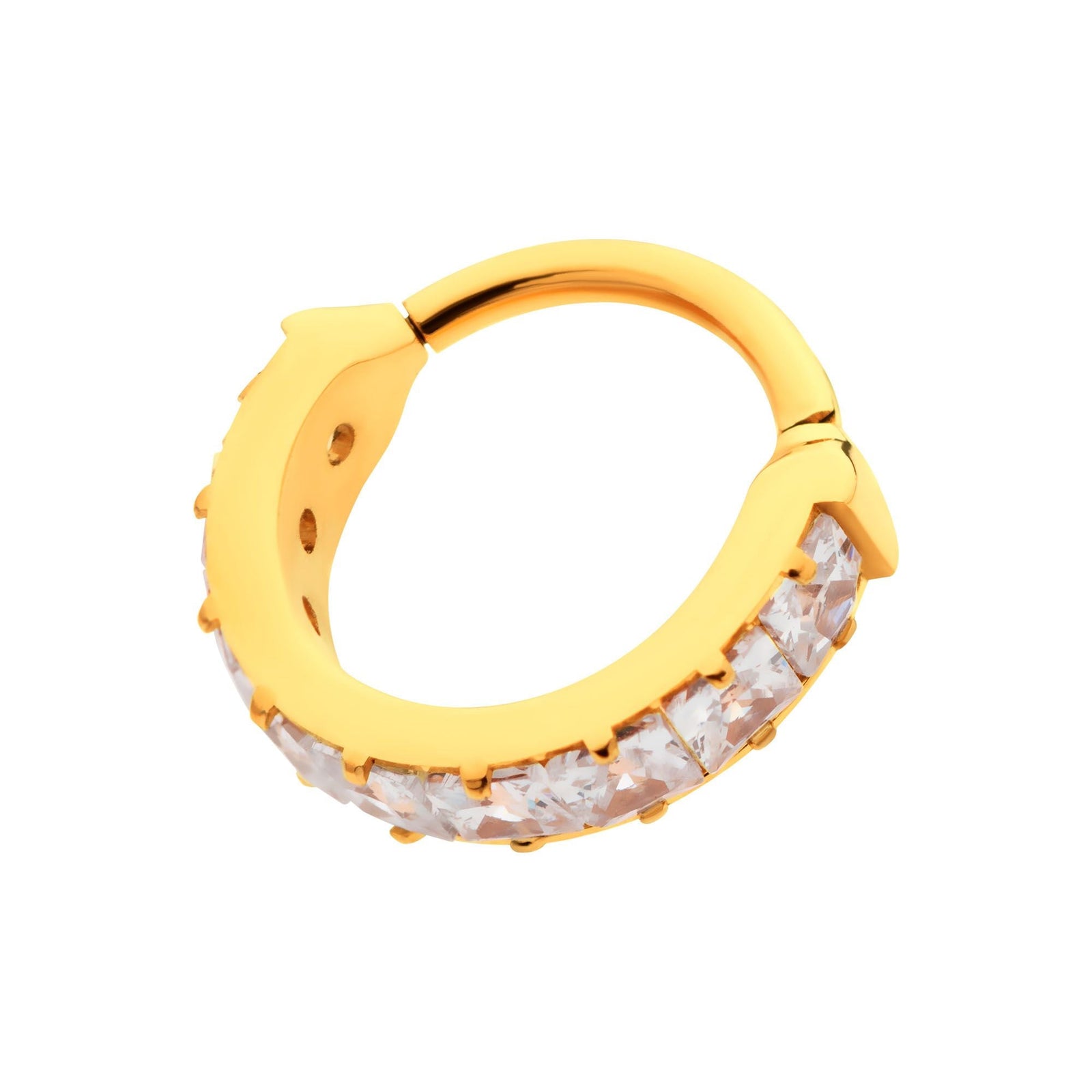 24Kt Gold PVD Titanium Channel Set Square Square CZ Side Facing Hinged Segment Clicker tisgrhe9081c-gp -Rebel Bod-RebelBod