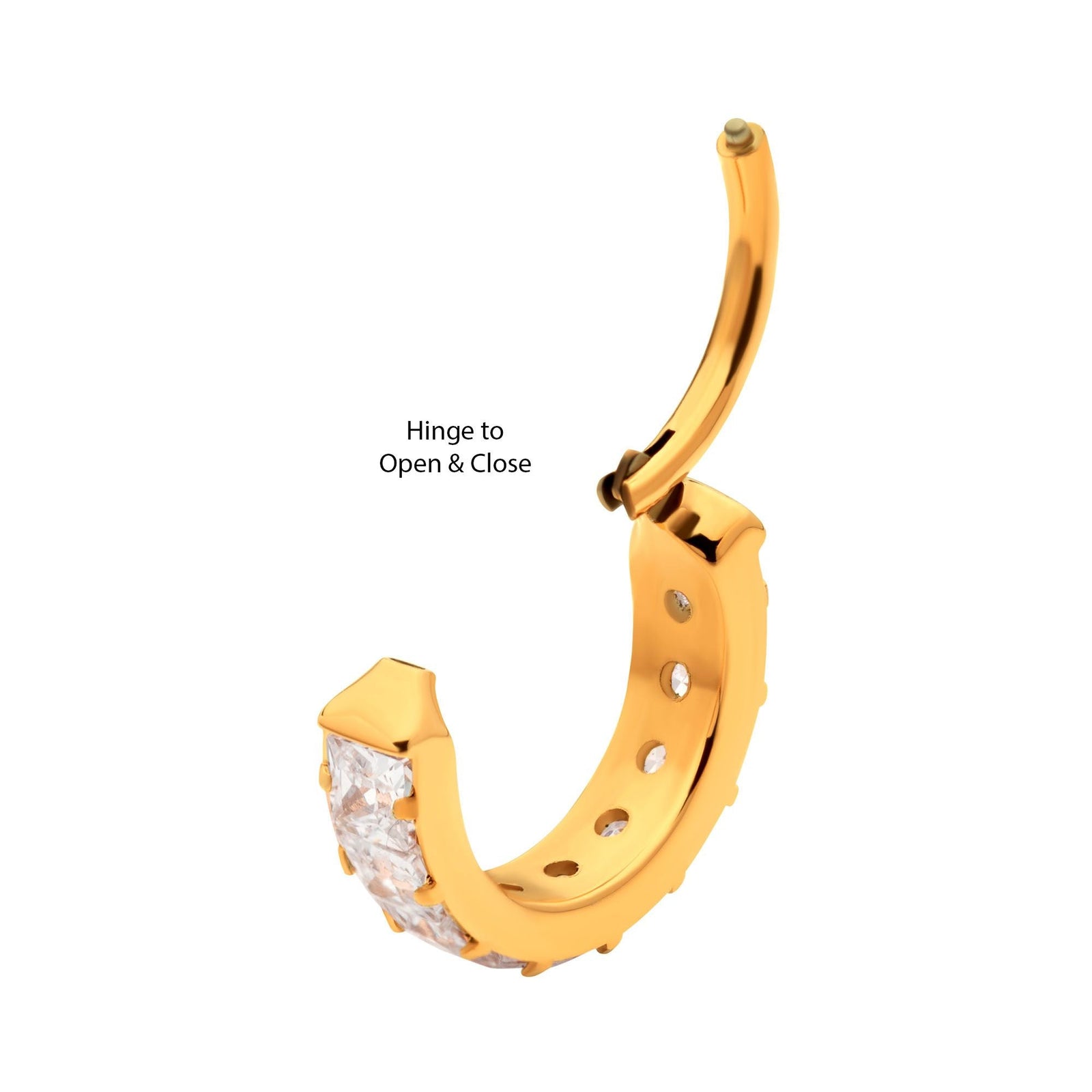 24Kt Gold PVD Titanium Channel Set Square Square CZ Side Facing Hinged Segment Clicker tisgrhe9081c-gp -Rebel Bod-RebelBod