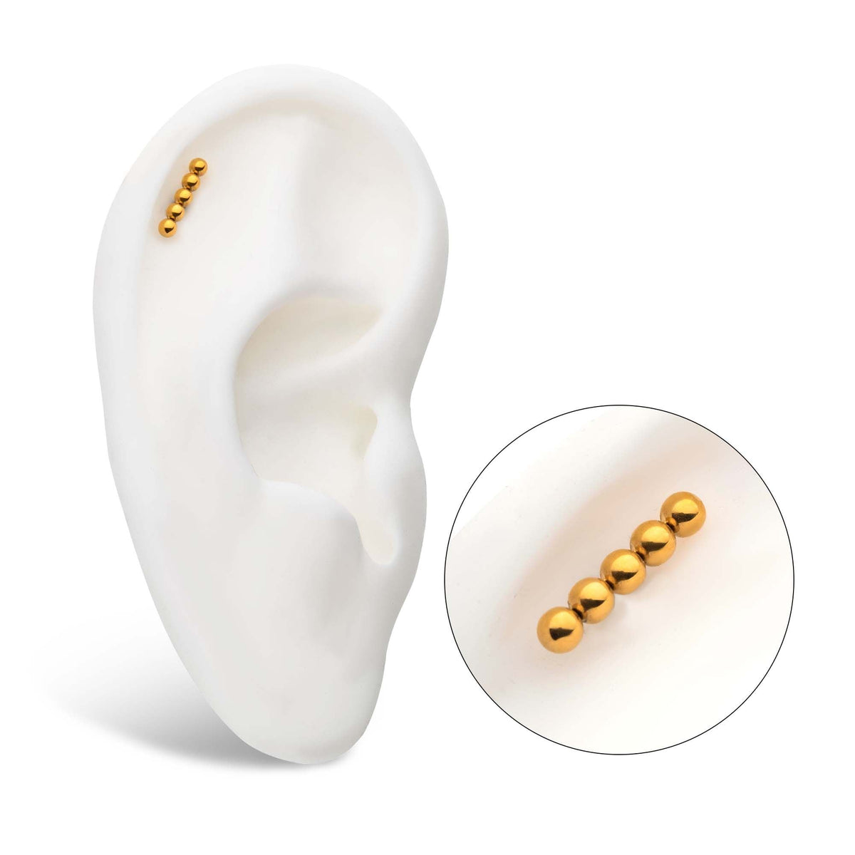 24Kt Gold PVD Titanium Internally Threaded 5-Bead Cluster Top tip24ktd46-16 -Rebel Bod-RebelBod