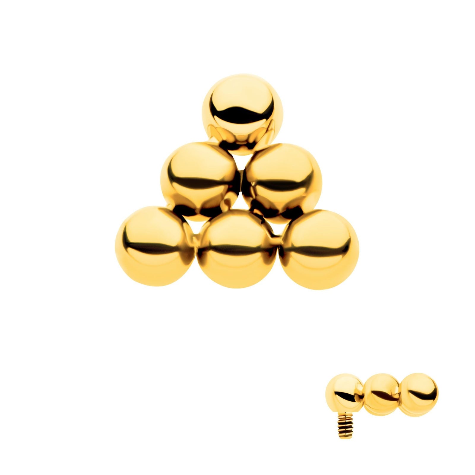 24Kt Gold PVD Titanium Internally Threaded 6 Beads Pyramid Shape Top tip24ktd801 -Rebel Bod-RebelBod