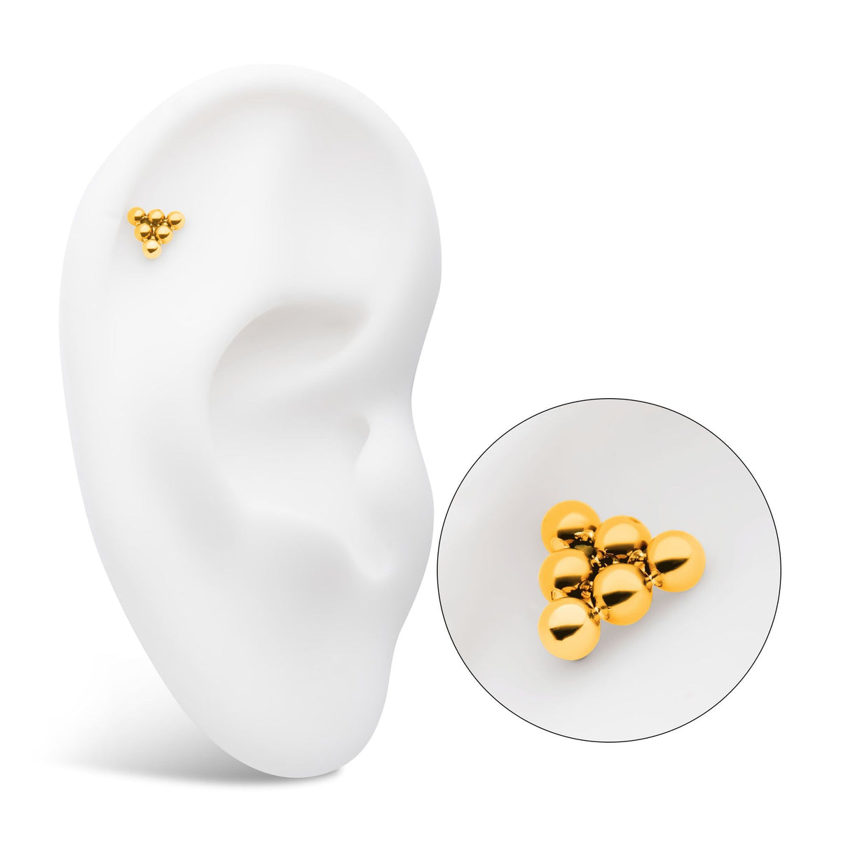24Kt Gold PVD Titanium Internally Threaded 6 Beads Pyramid Shape Top tip24ktd801 -Rebel Bod-RebelBod