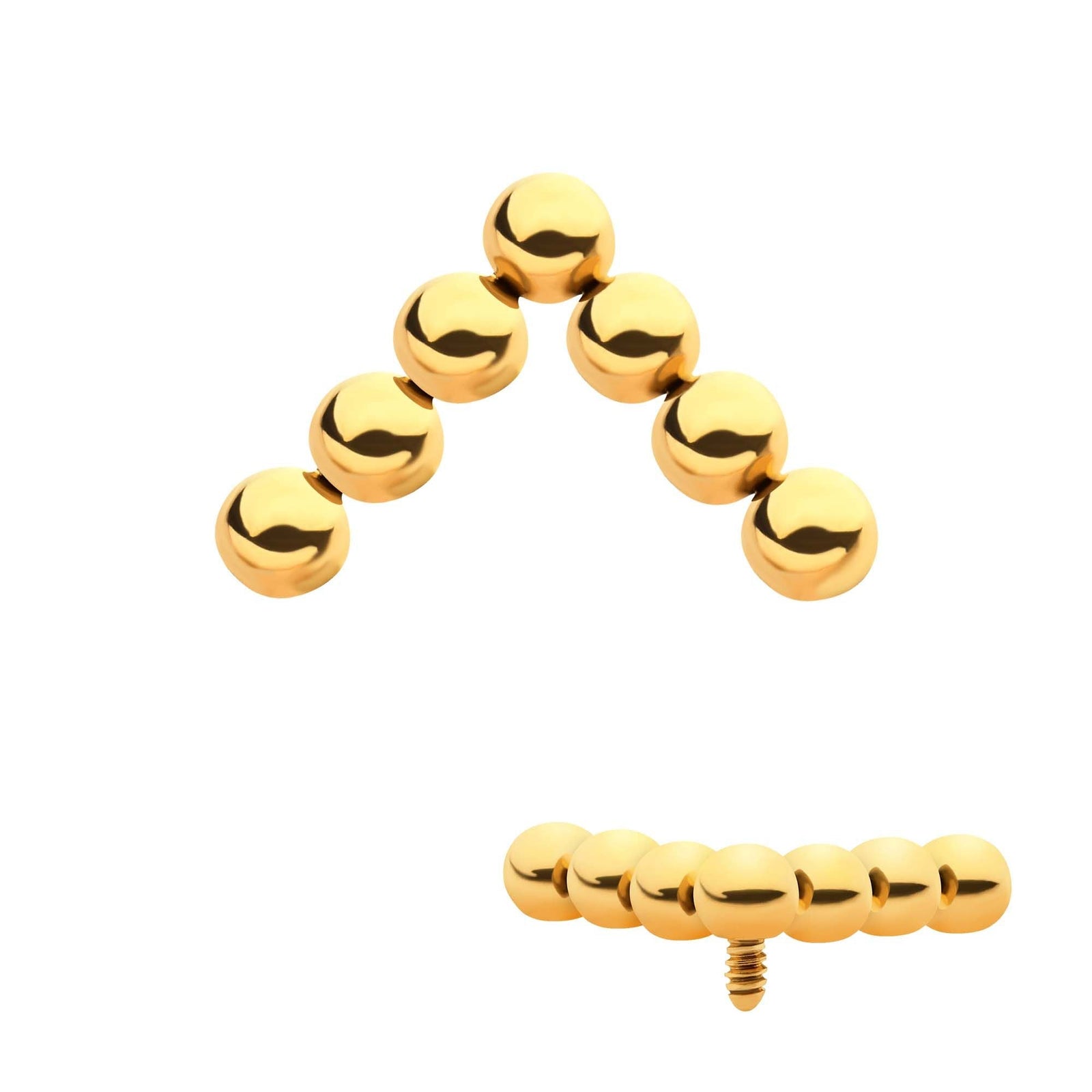 24Kt Gold PVD Titanium Internally Threaded 7-Bead Triangle Shape Top tip24ktd47-16 -Rebel Bod-RebelBod