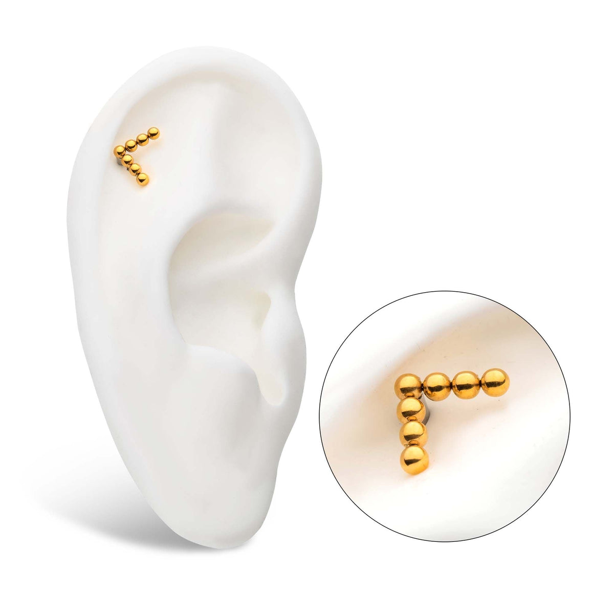 24Kt Gold PVD Titanium Internally Threaded 7-Bead Triangle Shape Top tip24ktd47-16 -Rebel Bod-RebelBod