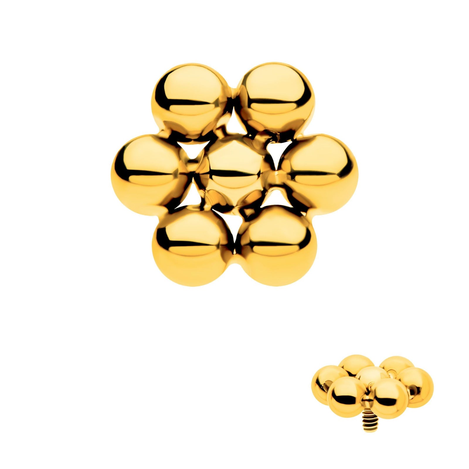 24Kt Gold PVD Titanium Internally Threaded 7 Beads Hexagon Shape Top tip24ktd802 -Rebel Bod-RebelBod
