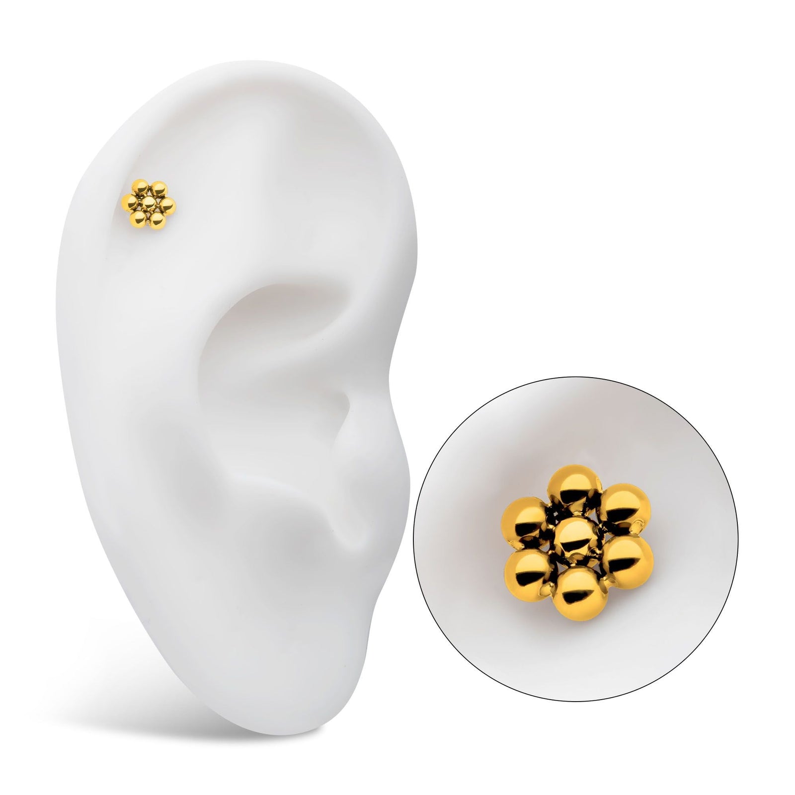 24Kt Gold PVD Titanium Internally Threaded 7 Beads Hexagon Shape Top tip24ktd802 -Rebel Bod-RebelBod