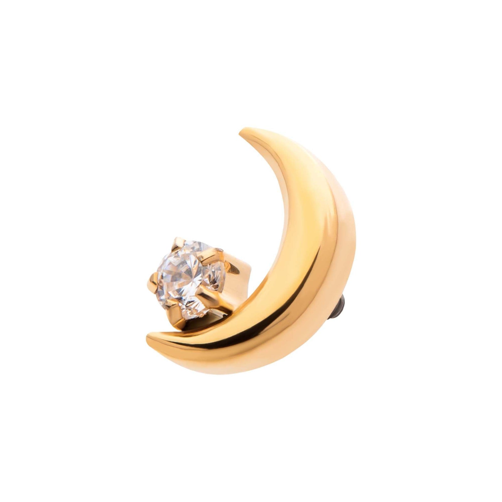 24Kt Gold PVD Titanium Internally Threaded Crescent Moon CZ/Opal Top tip24ktd57-16c -Rebel Bod-RebelBod