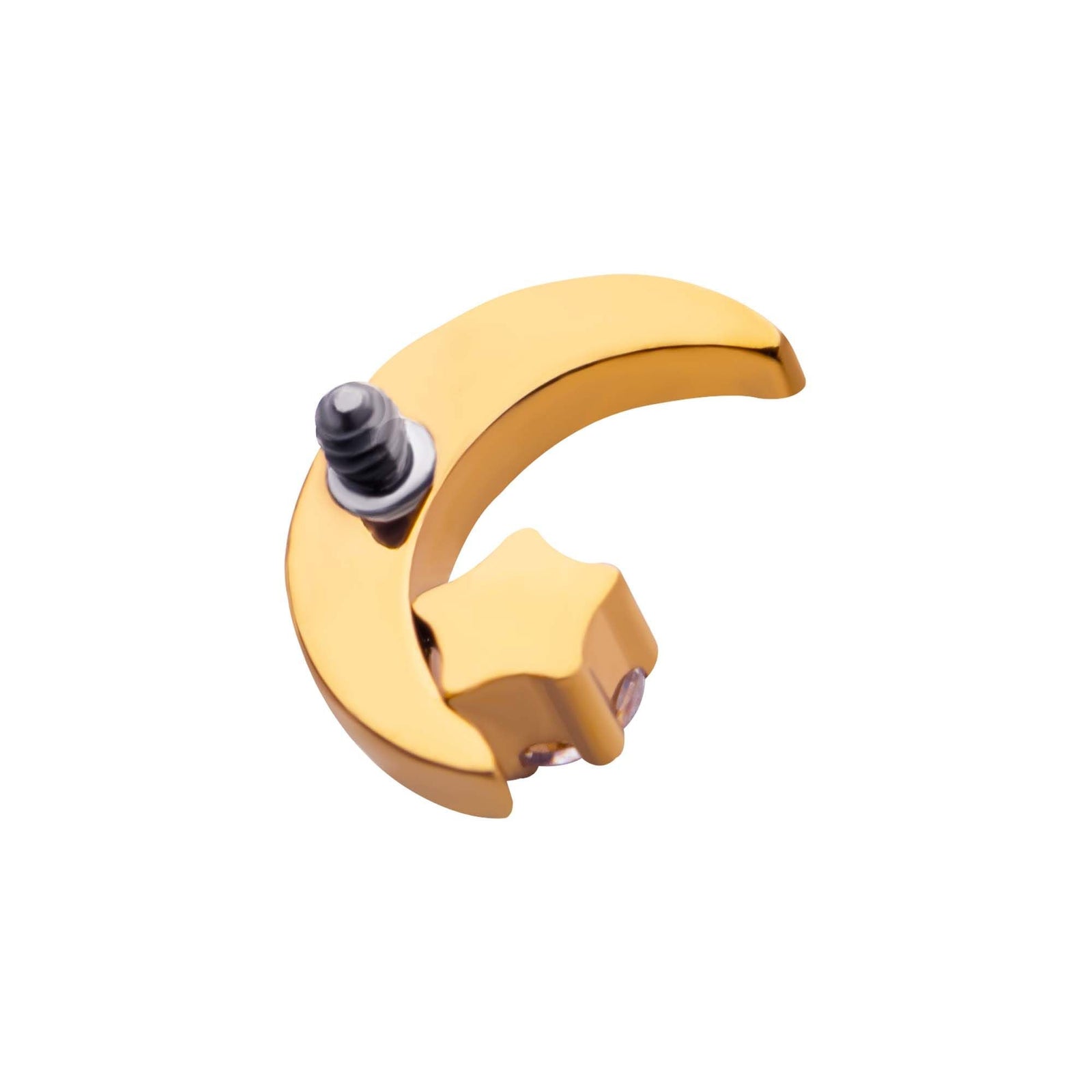 24Kt Gold PVD Titanium Internally Threaded Crescent Moon CZ/Opal Top tip24ktd57-16c -Rebel Bod-RebelBod