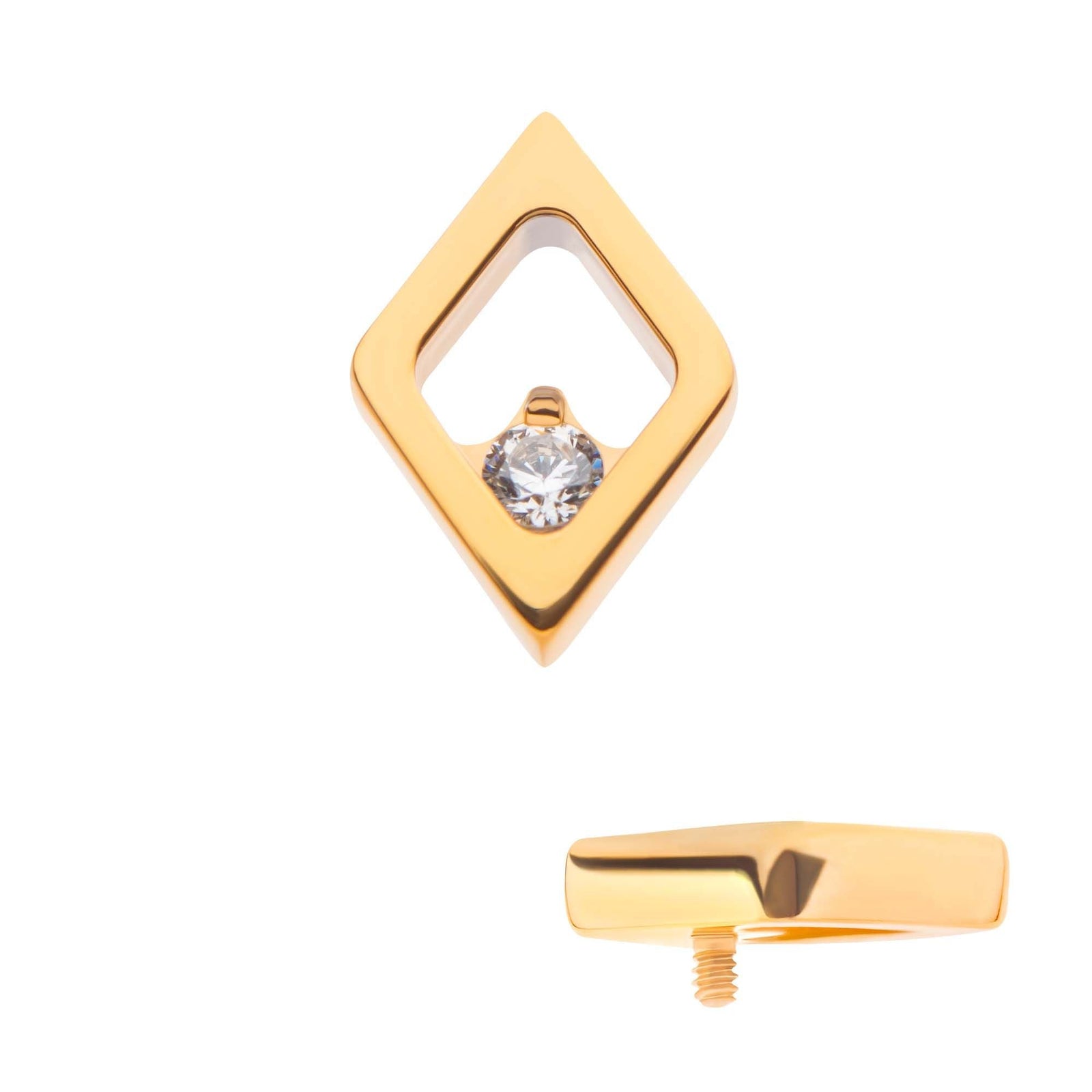 24Kt Gold PVD Titanium Internally Threaded Diamond Shape Clear CZ Top  tip24ktd50-16c -Rebel Bod-RebelBod