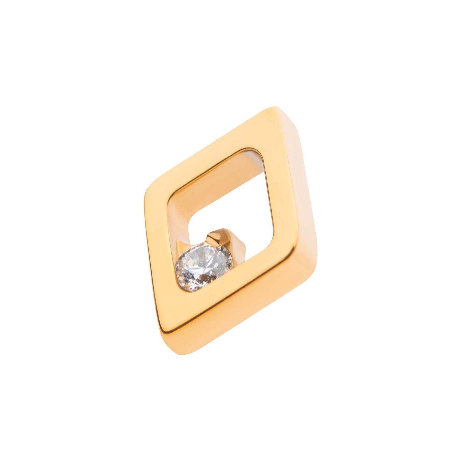 24Kt Gold PVD Titanium Internally Threaded Diamond Shape Clear CZ Top  tip24ktd50-16c -Rebel Bod-RebelBod