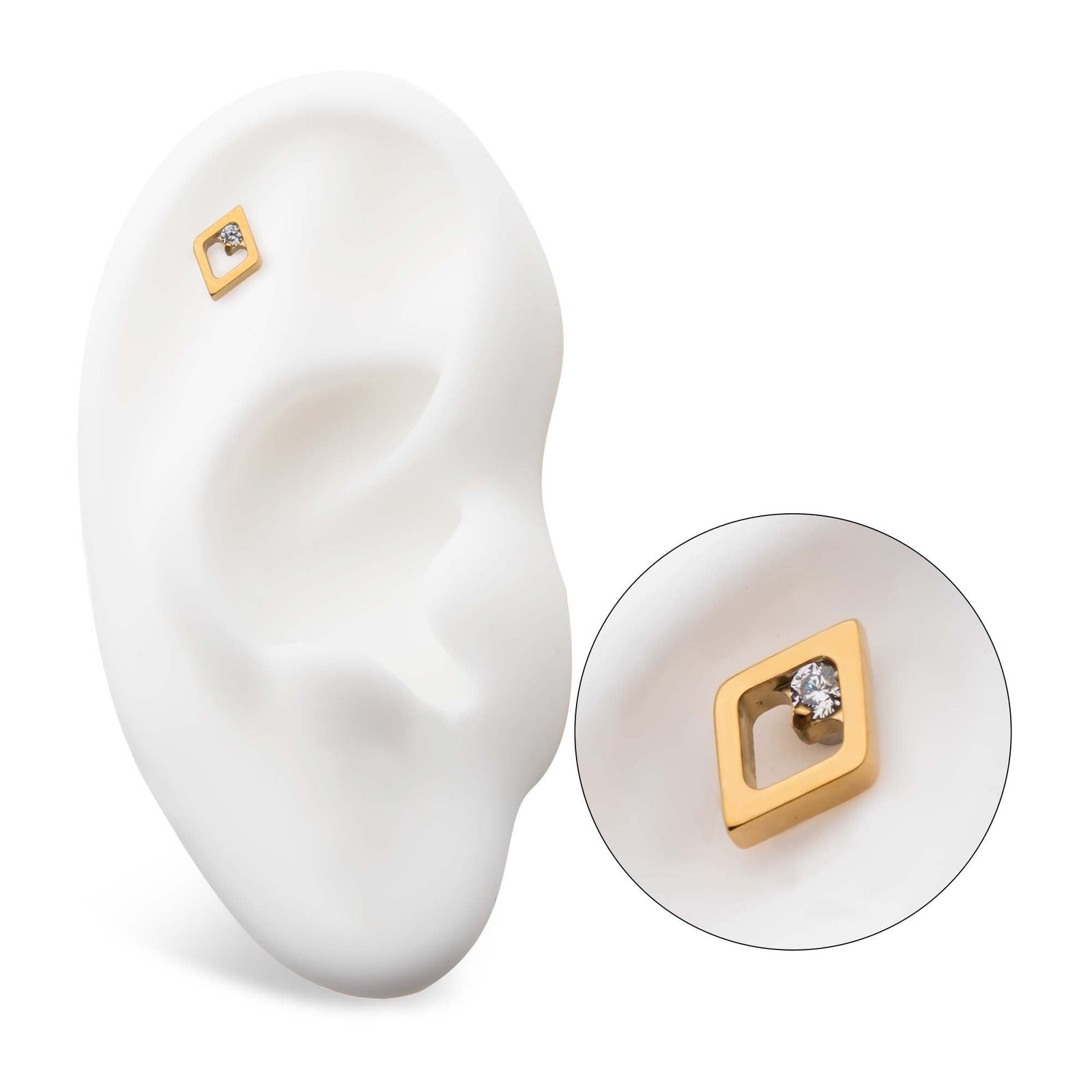 24Kt Gold PVD Titanium Internally Threaded Diamond Shape Clear CZ Top  tip24ktd50-16c -Rebel Bod-RebelBod