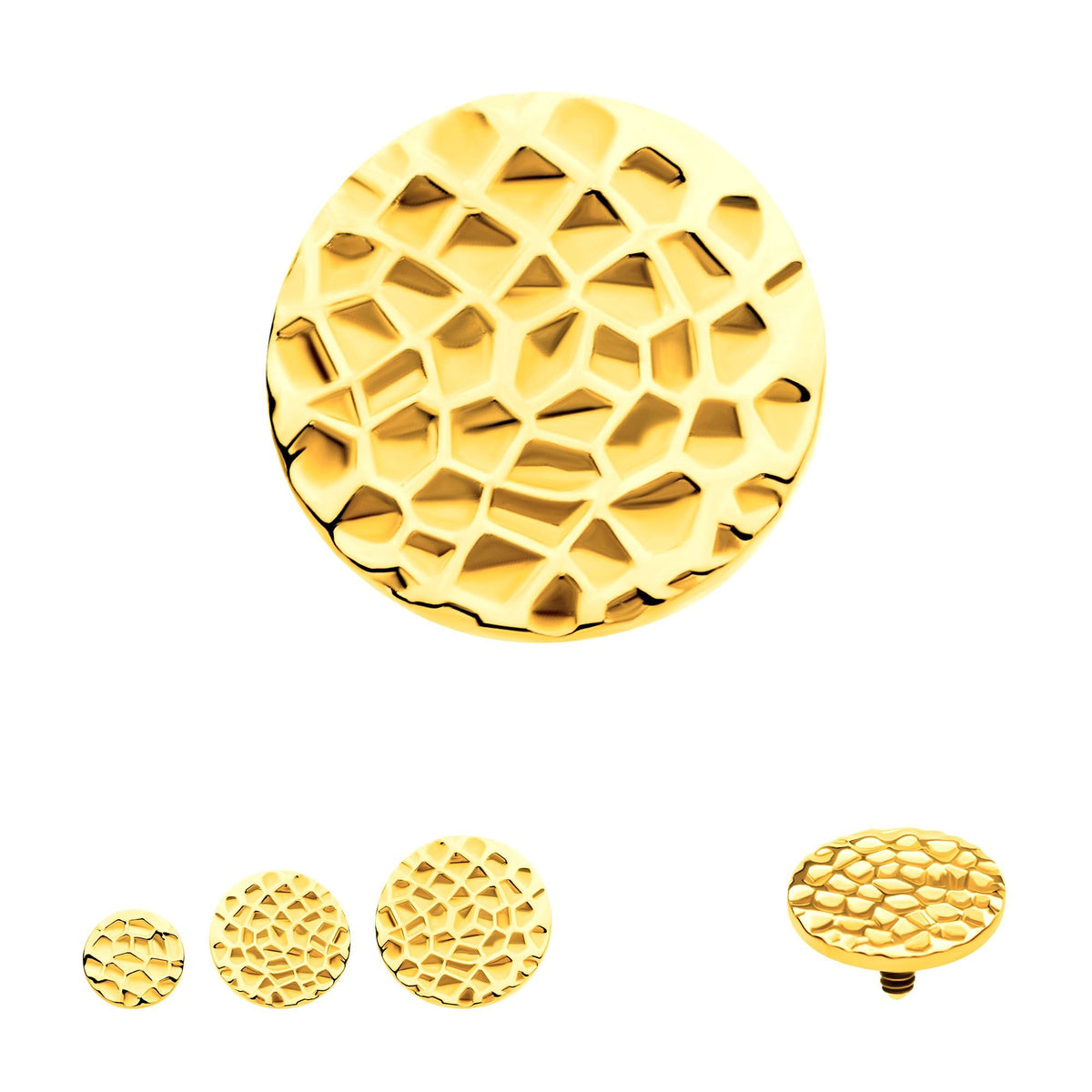 24Kt Gold PVD Titanium Internally Threaded Hammered Disk Top tip24ktd51-3 -Rebel Bod-RebelBod