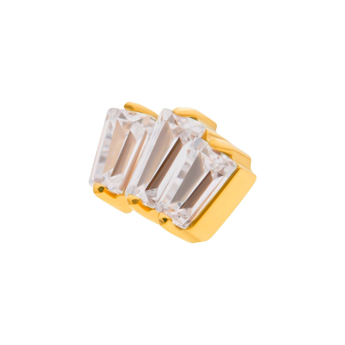 24Kt Gold PVD Titanium Internally Threaded Prong Set Baguette CZ 3-Cluster Top tip24td703-16 -Rebel Bod-RebelBod