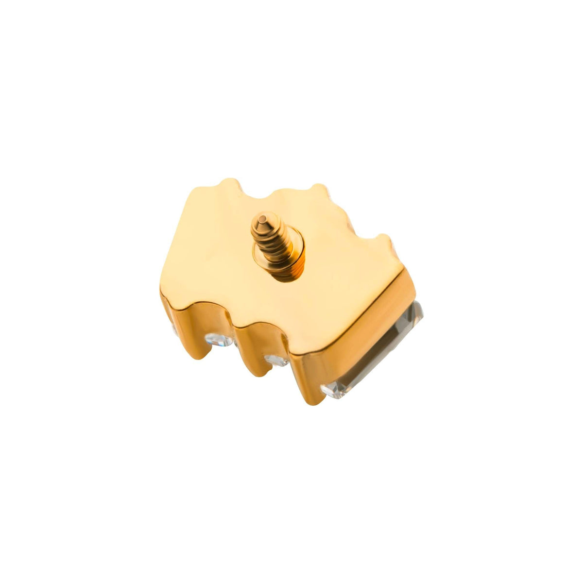 24Kt Gold PVD Titanium Internally Threaded Prong Set Baguette CZ 3-Cluster Top tip24td703-16 -Rebel Bod-RebelBod