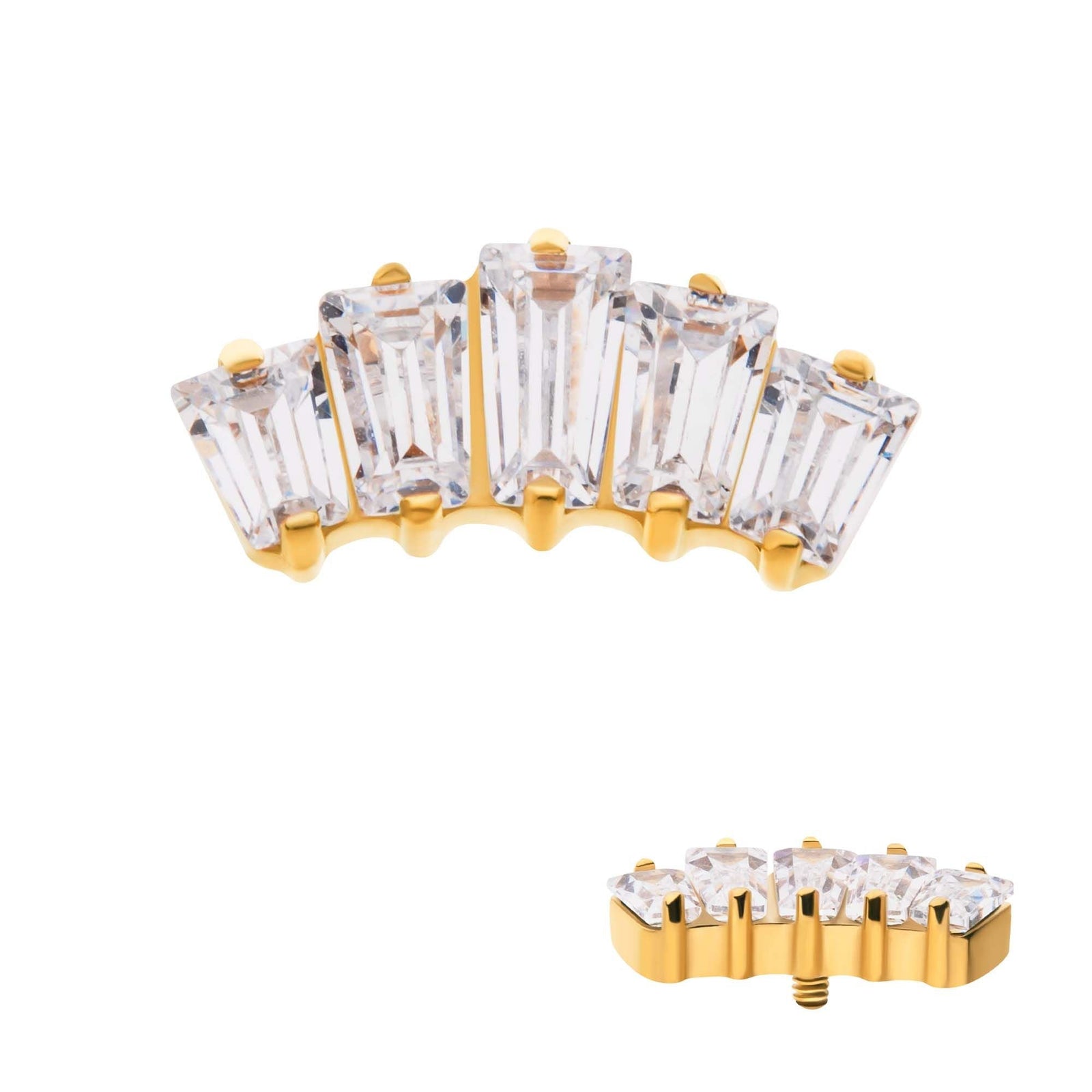 24Kt Gold PVD Titanium Internally Threaded Prong Set Baguette CZ 5-Cluster Top tip24td705-16 -Rebel Bod-RebelBod