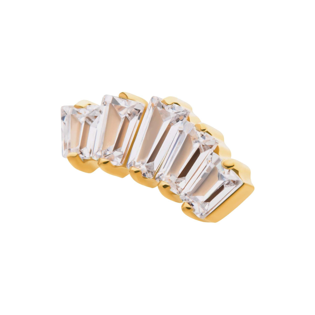 24Kt Gold PVD Titanium Internally Threaded Prong Set Baguette CZ 5-Cluster Top tip24td705-16 -Rebel Bod-RebelBod