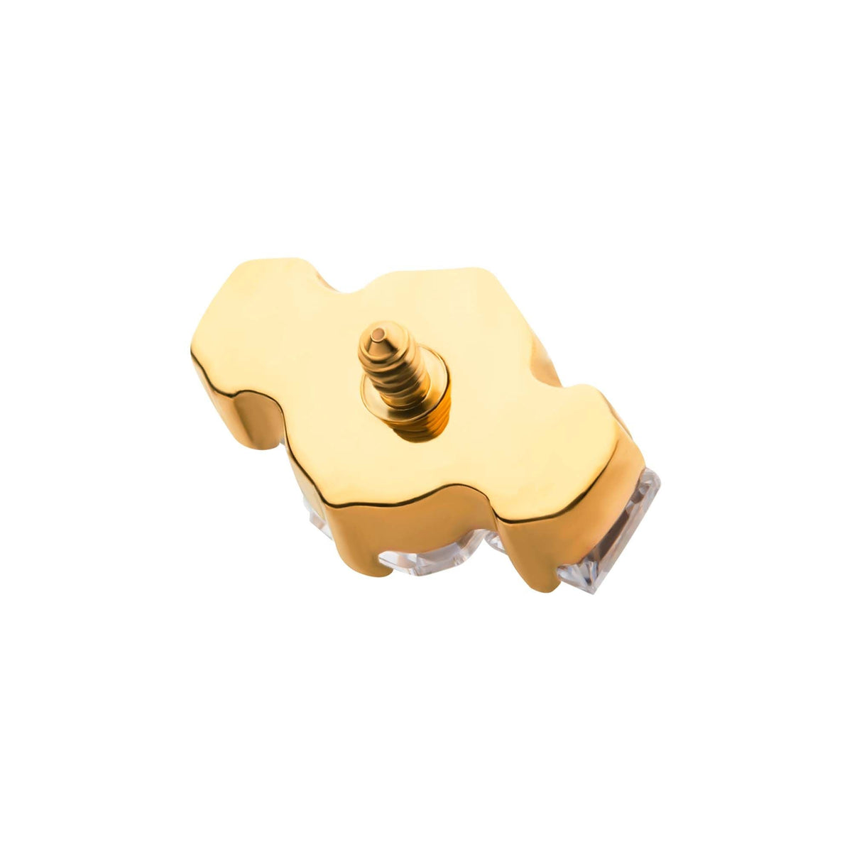 24Kt Gold PVD Titanium Internally Threaded Prong Set Emerald Cut Square CZ 3-Cluster Top tip24td702-16 -Rebel Bod-RebelBod