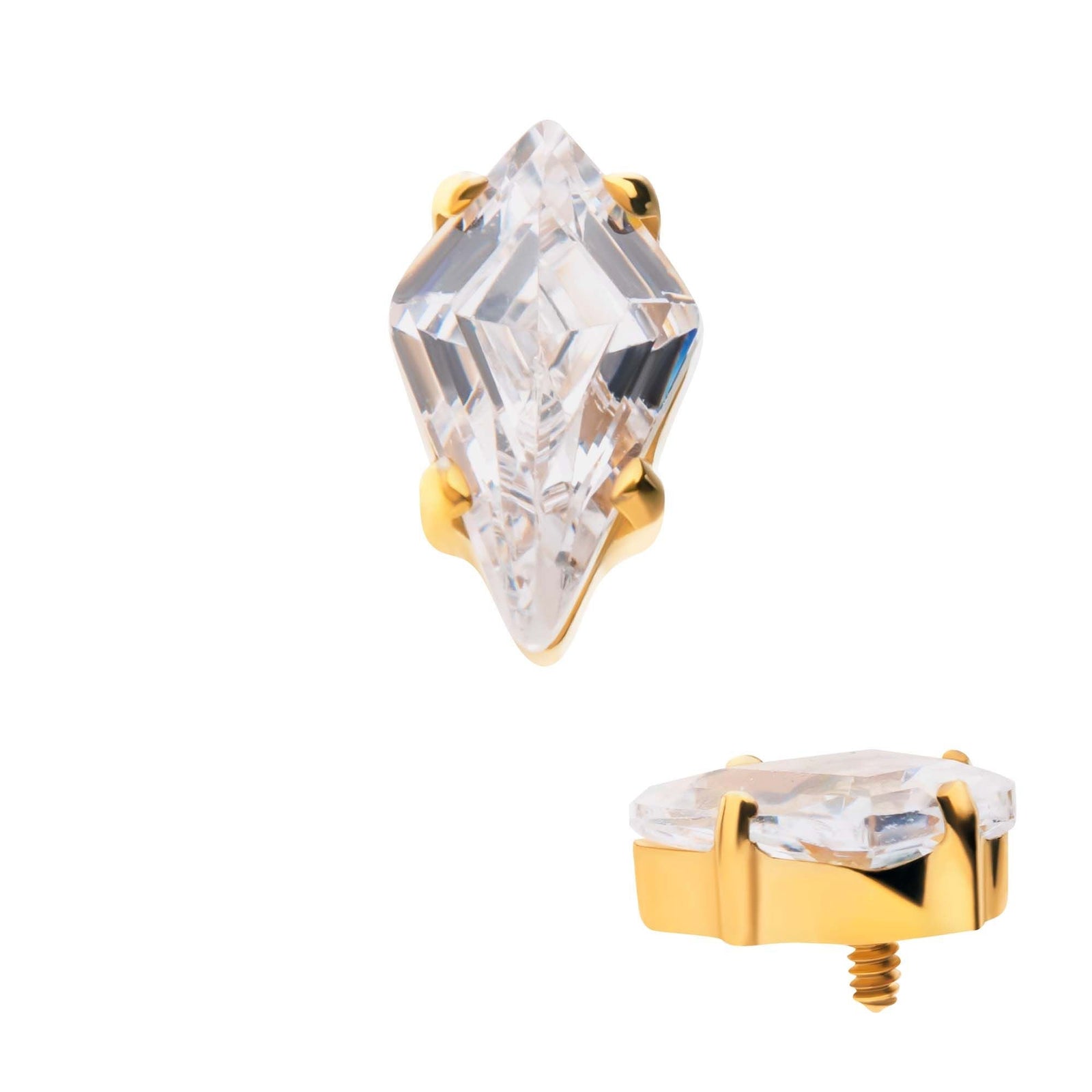 24Kt Gold PVD Titanium Internally Threaded Prong Set Kite Shaped CZ Top tip24td701-16 -Rebel Bod-RebelBod