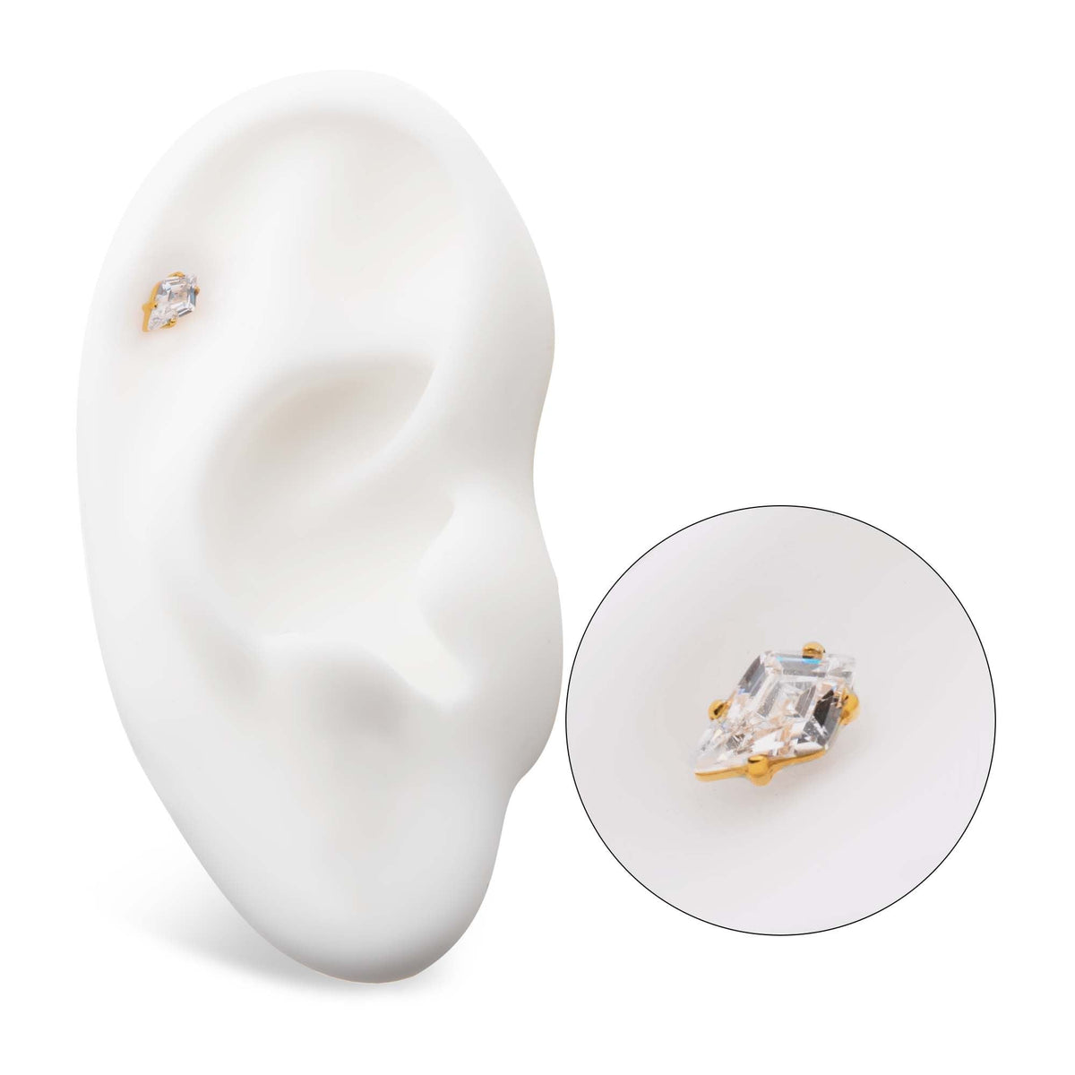 24Kt Gold PVD Titanium Internally Threaded Prong Set Kite Shaped CZ Top tip24td701-16 -Rebel Bod-RebelBod