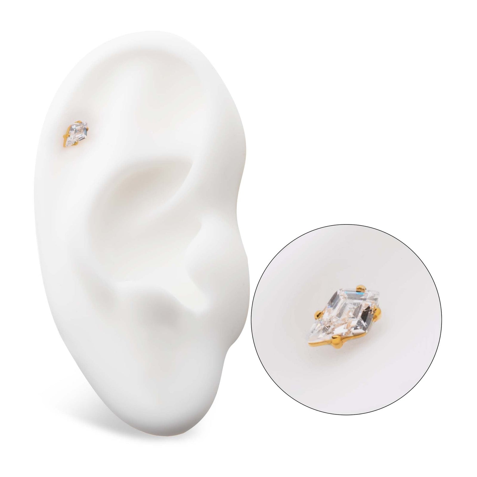 24Kt Gold PVD Titanium Internally Threaded Prong Set Kite Shaped CZ Top tip24td701-16 -Rebel Bod-RebelBod
