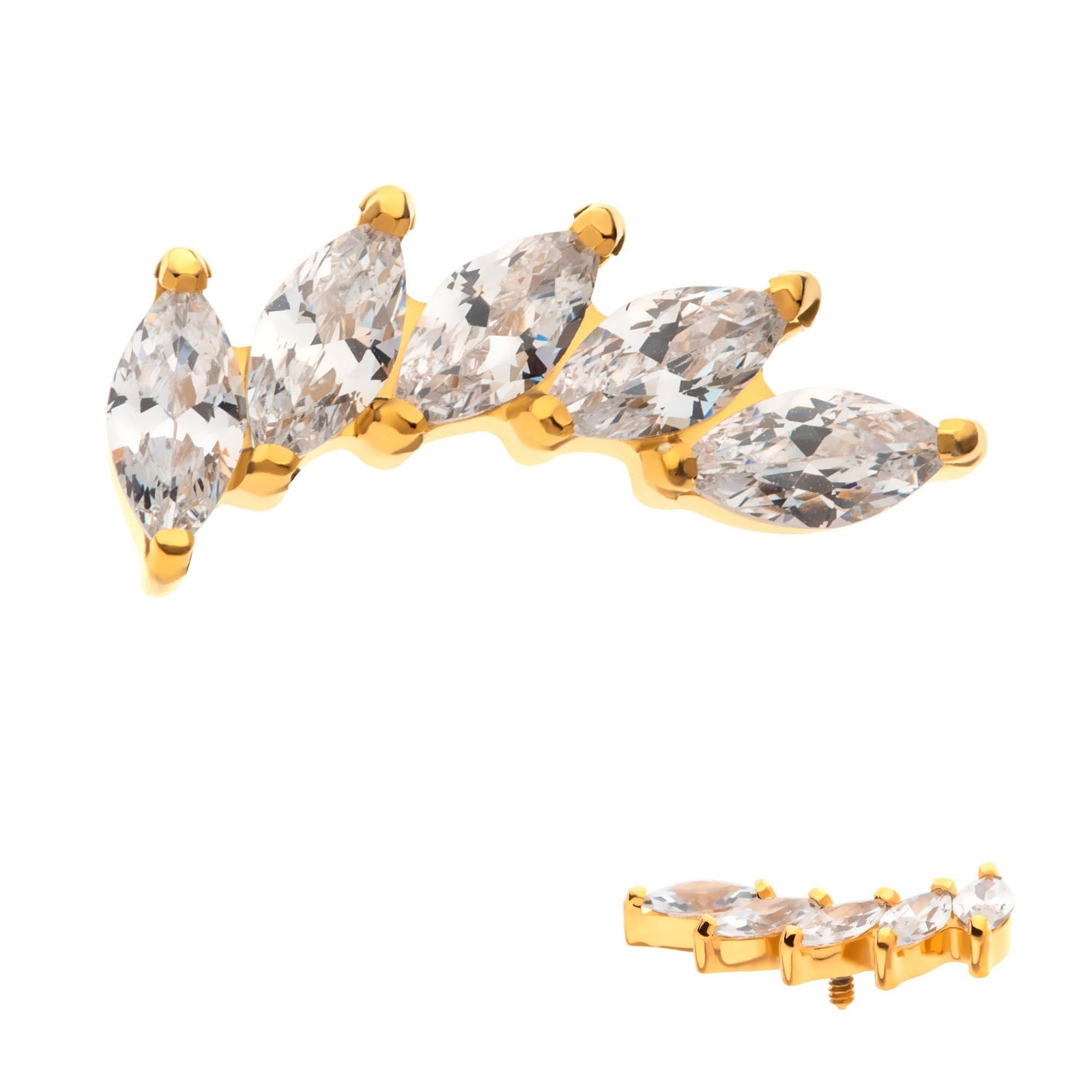 24Kt Gold PVD Titanium Internally Threaded Prong Set Marquise 5 Gem Curved Fan Top tip24ktd800 -Rebel Bod-RebelBod