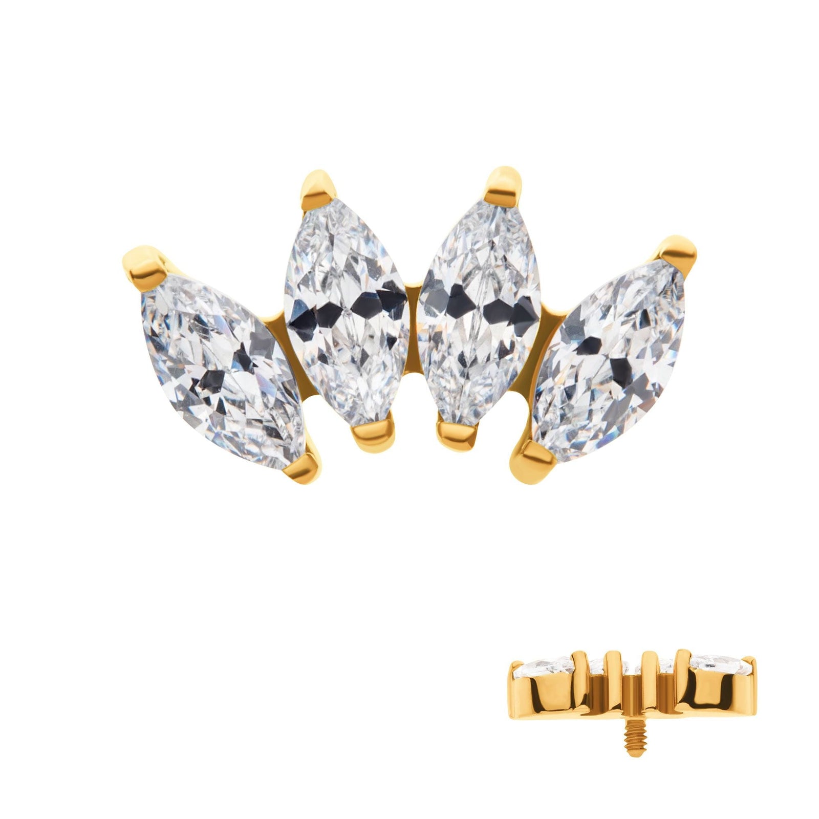 24Kt Gold PVD Titanium Internally Threaded Prong Set Marquise CZ 4-Cluster Top tip24ktd374c-16 -Rebel Bod-RebelBod