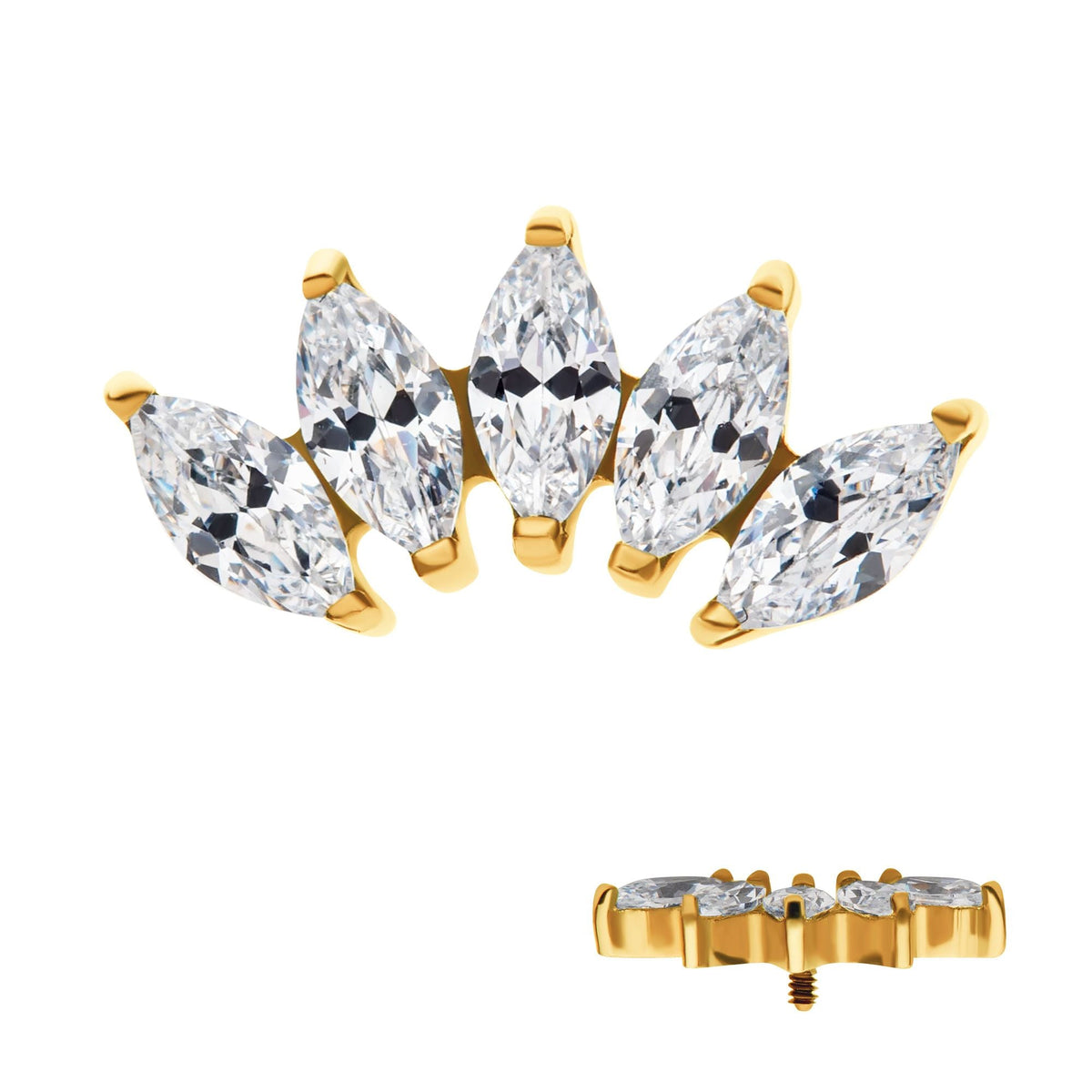 24Kt Gold PVD Titanium Internally Threaded Prong Set Marquise CZ 4-Cluster Top tip24ktd374c-16 -Rebel Bod-RebelBod