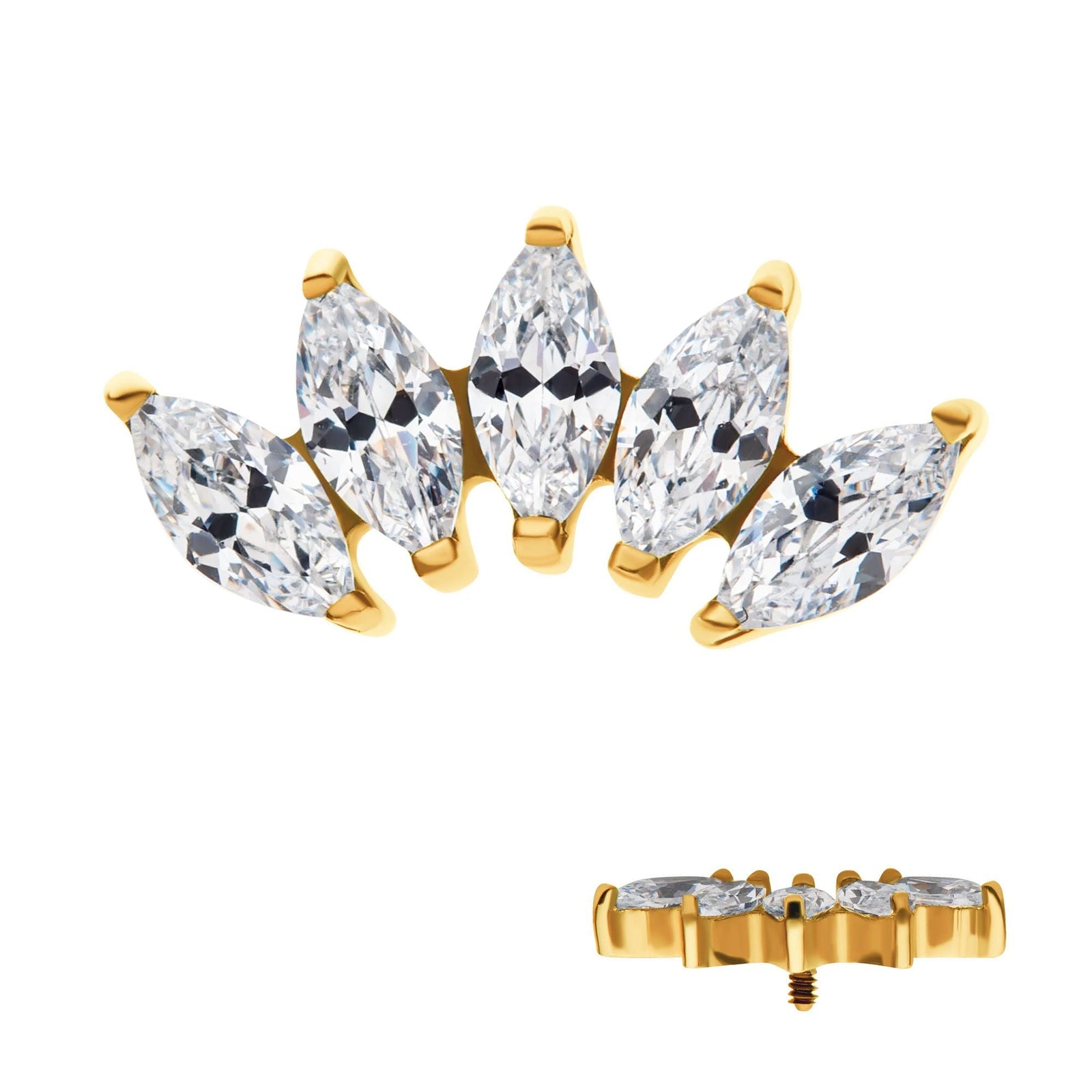 24Kt Gold PVD Titanium Internally Threaded Prong Set Marquise CZ 4-Cluster Top tip24ktd374c-16 -Rebel Bod-RebelBod