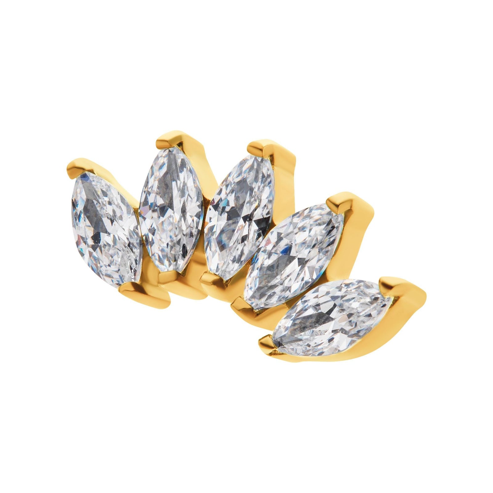 24Kt Gold PVD Titanium Internally Threaded Prong Set Marquise CZ 4-Cluster Top tip24ktd374c-16 -Rebel Bod-RebelBod