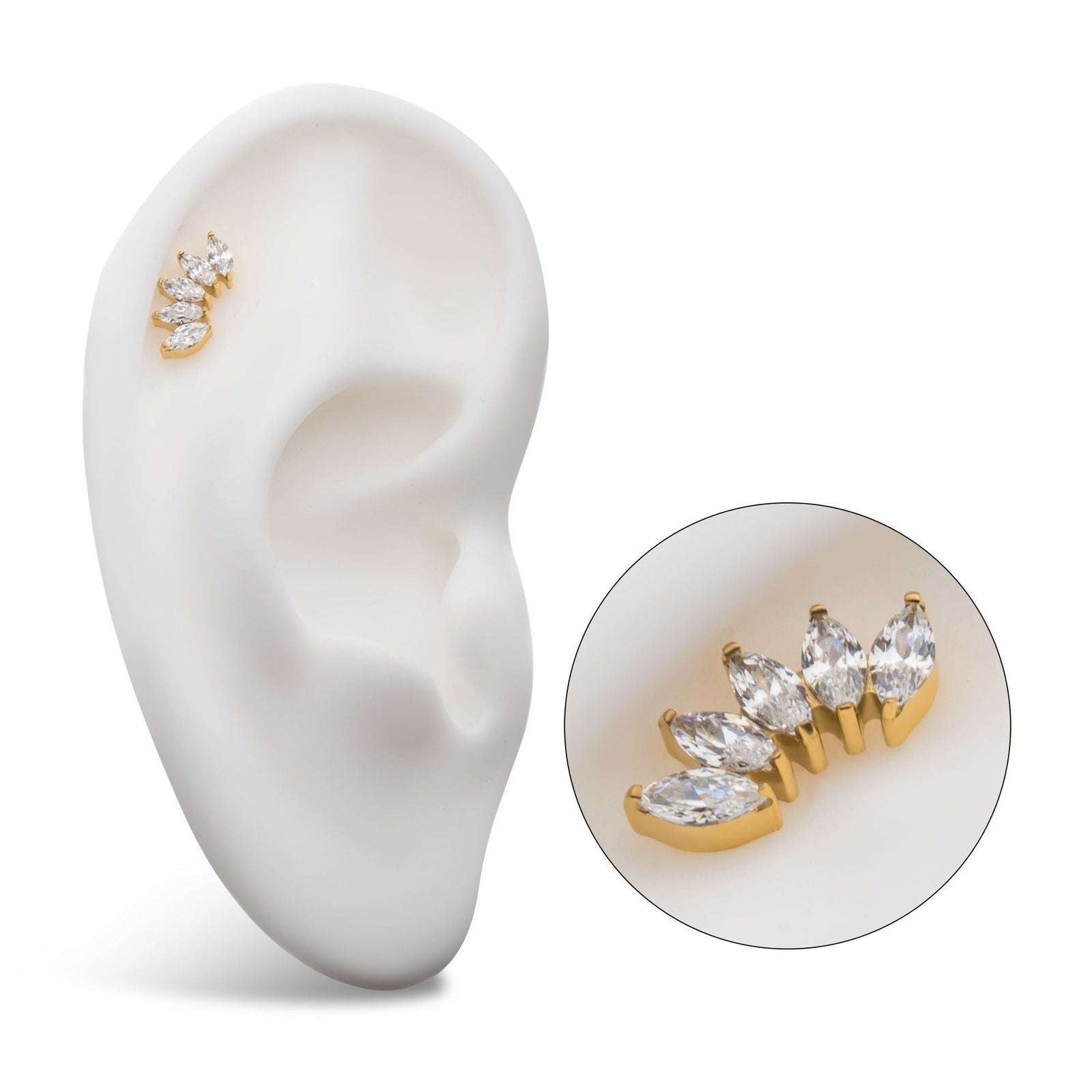 24Kt Gold PVD Titanium Internally Threaded Prong Set Marquise CZ 5-Cluster Top tip24ktd375c-16 -Rebel Bod-RebelBod