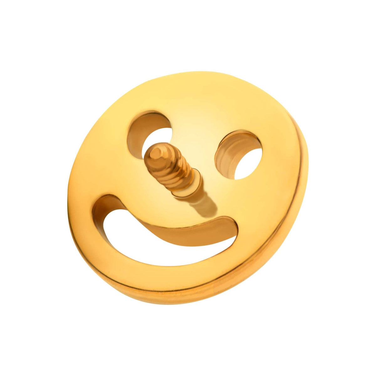 24Kt Gold PVD Titanium Internally Threaded Smiley Face Emoji