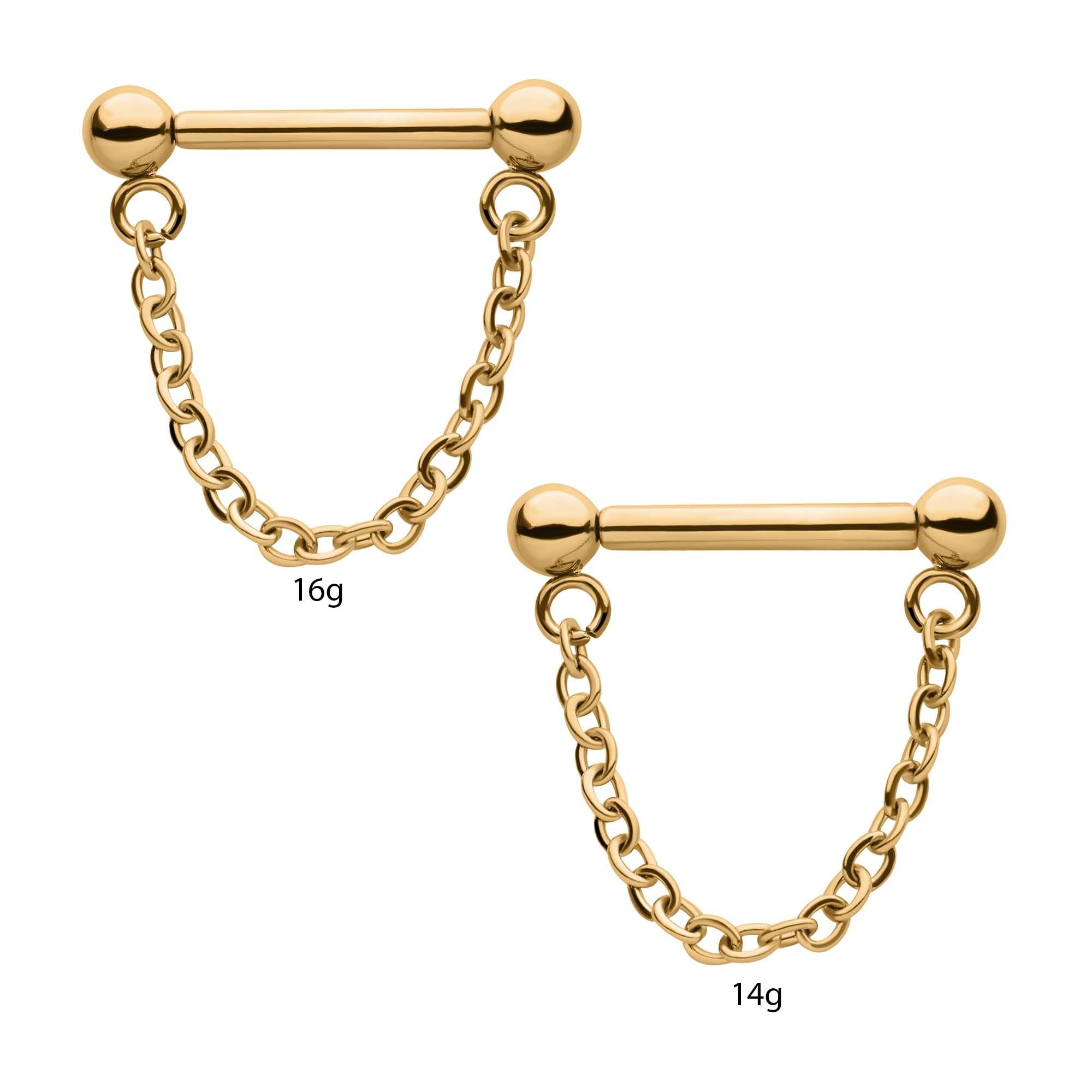 24Kt Gold PVD Titanium One Side Threadless, One Side Fixed Septum Bar Balls One Gold Plated Chain tip24ksep61c1 -Rebel Bod-RebelBod