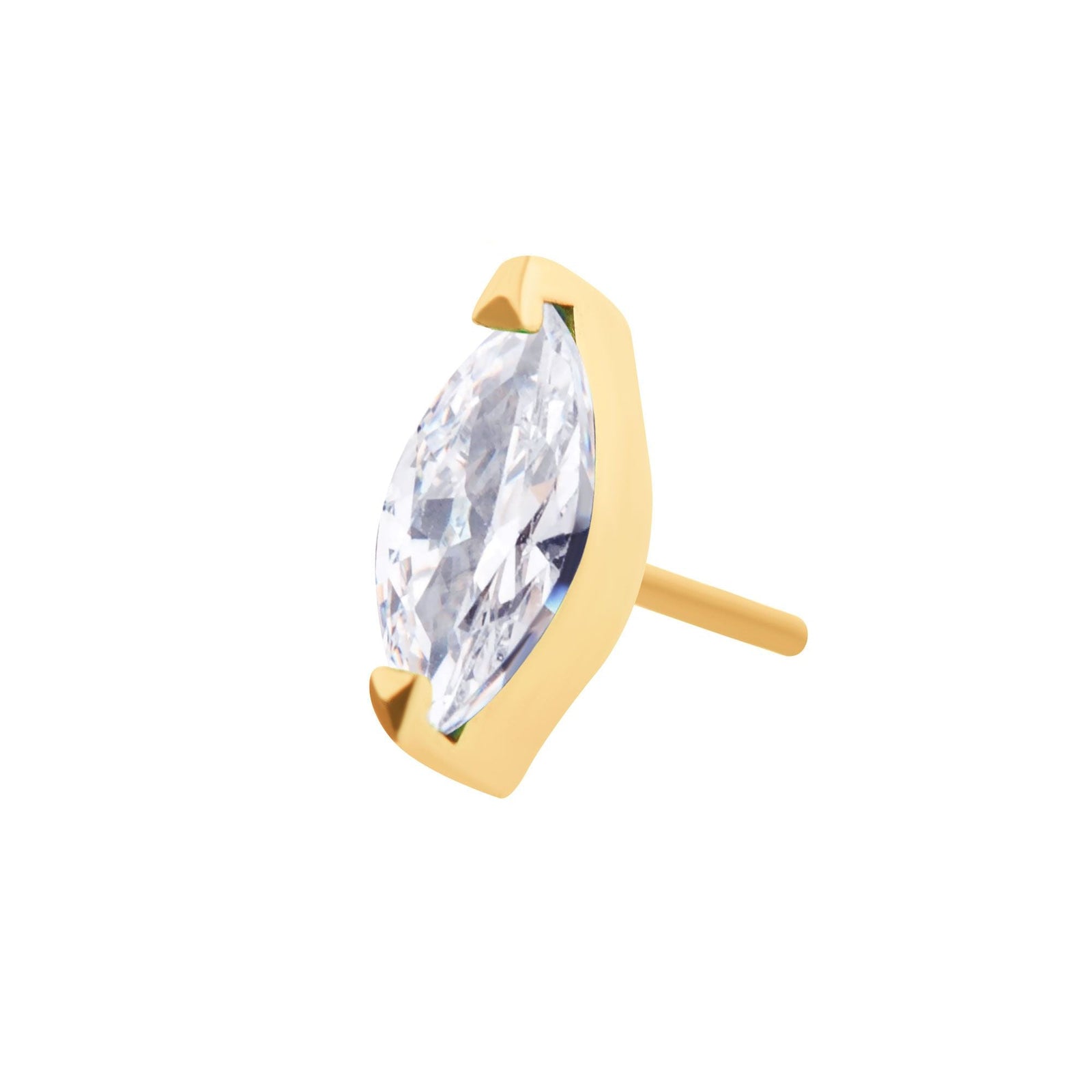 24Kt Gold PVD Titanium Threadless 2-Prong Marquise CZ Top tip24ktls38c -Rebel Bod-RebelBod