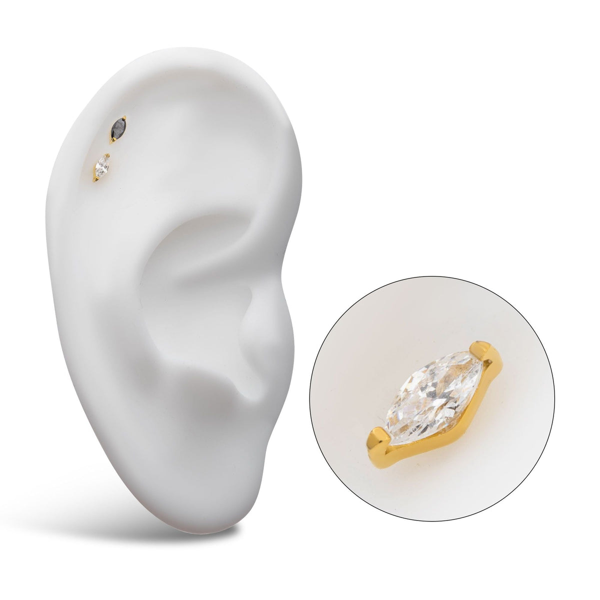 24Kt Gold PVD Titanium Threadless 2-Prong Marquise CZ Top tip24ktls38c -Rebel Bod-RebelBod