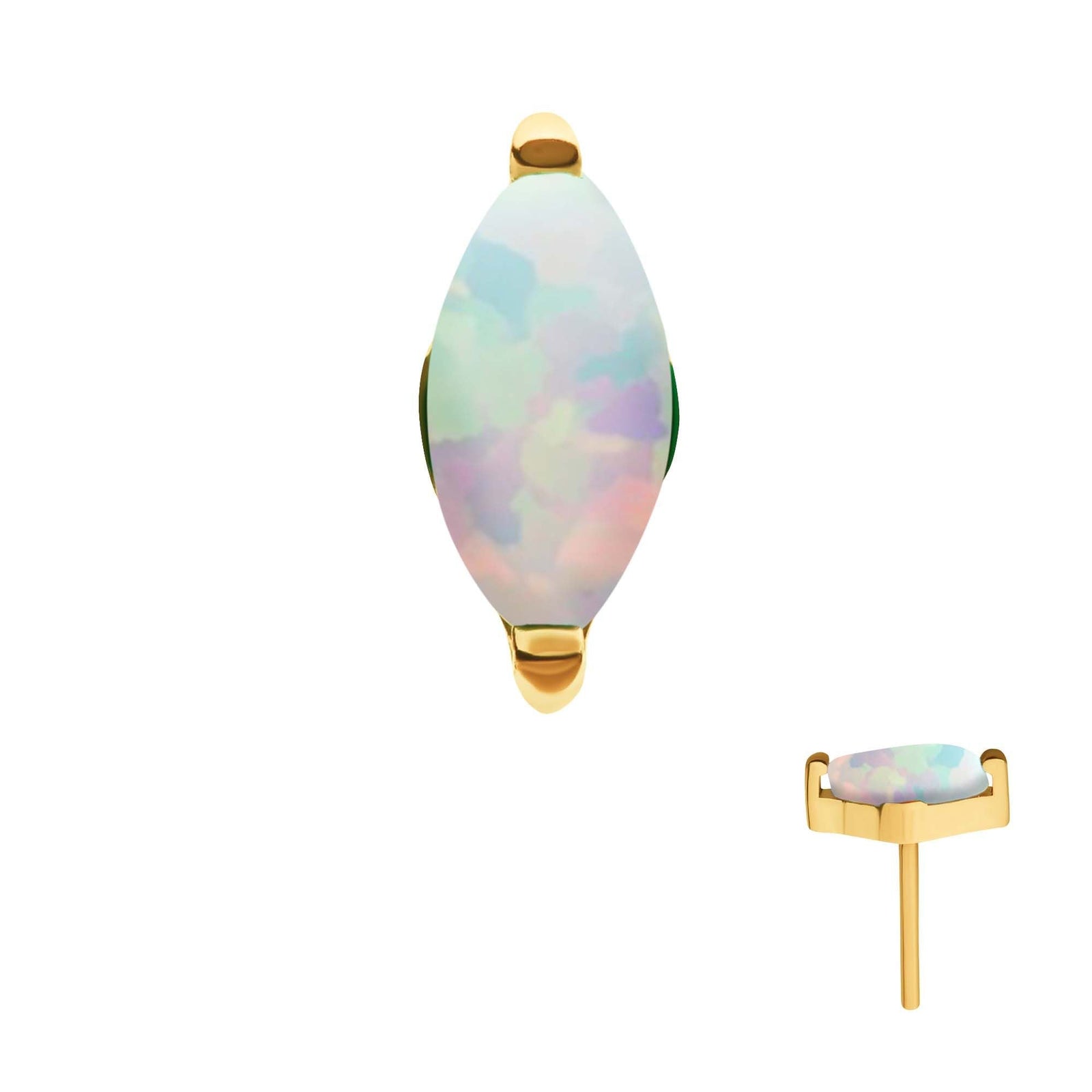 24Kt Gold PVD Titanium Threadless 2-Prong Marquise Opal Top tip24ktls38opw -Rebel Bod-RebelBod