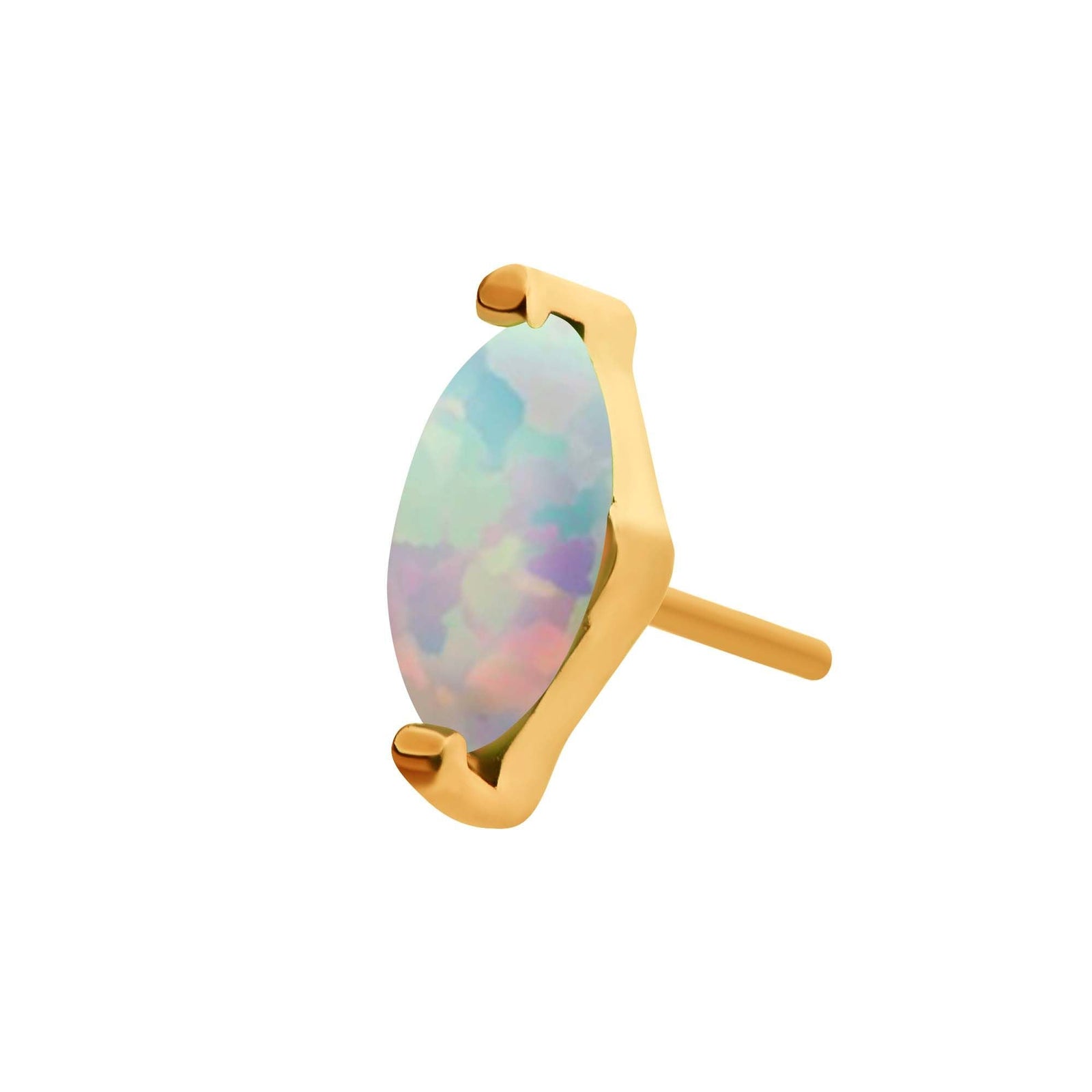24Kt Gold PVD Titanium Threadless 2-Prong Marquise Opal Top tip24ktls38opw -Rebel Bod-RebelBod