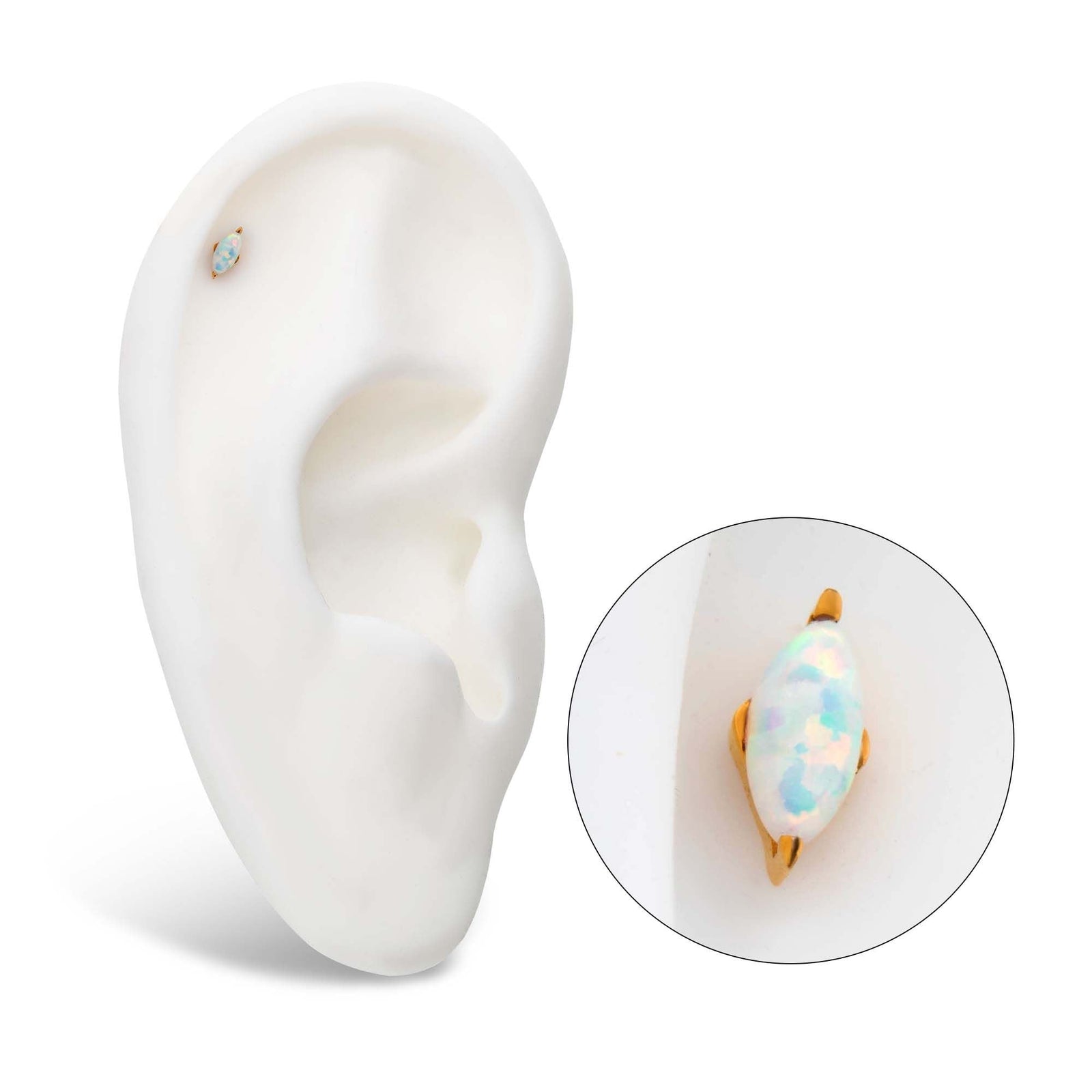 24Kt Gold PVD Titanium Threadless 2-Prong Marquise Opal Top tip24ktls38opw -Rebel Bod-RebelBod